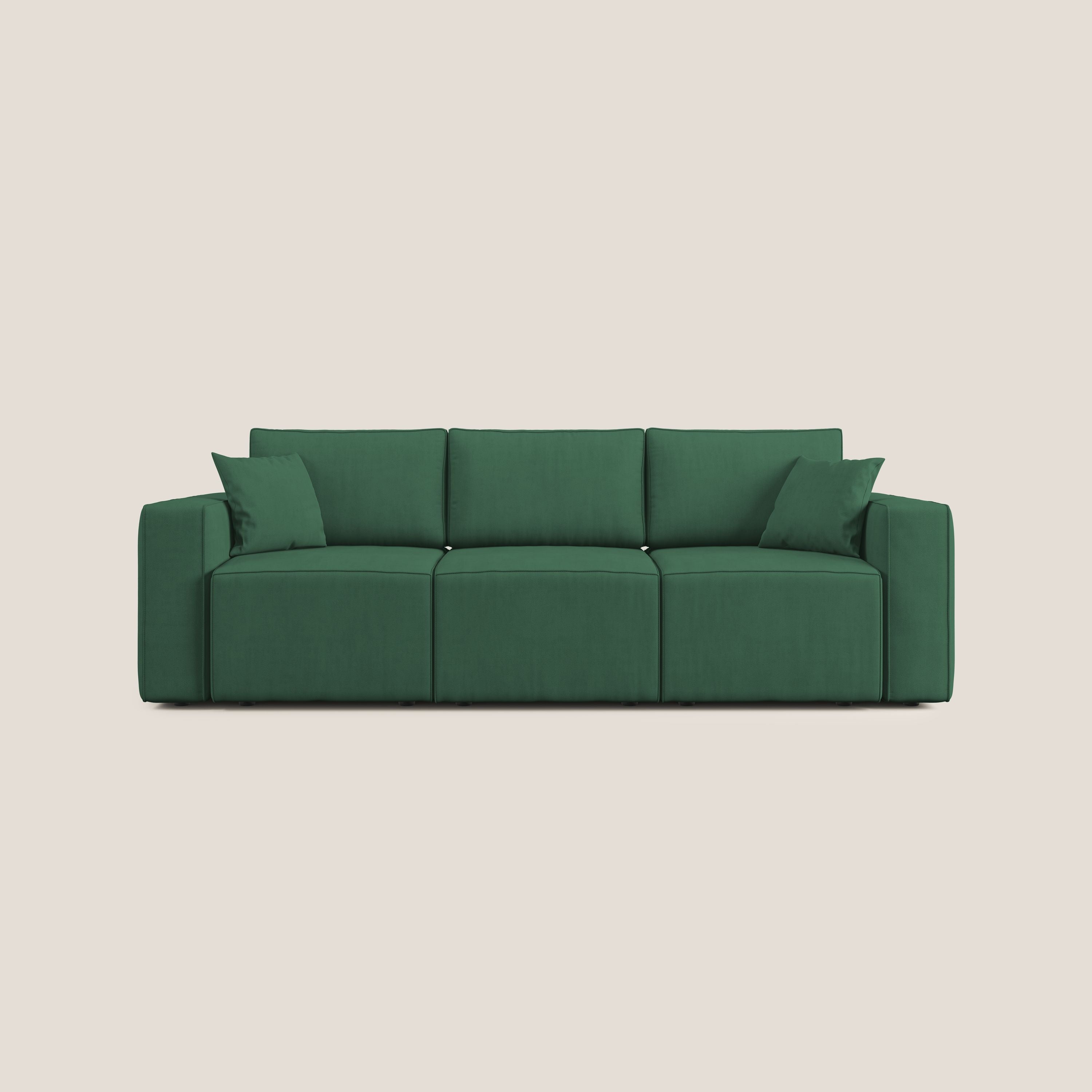Morfeo divano con 3 sedute estraibili in morbido tessuto impermeabile T02 verde - divani.store