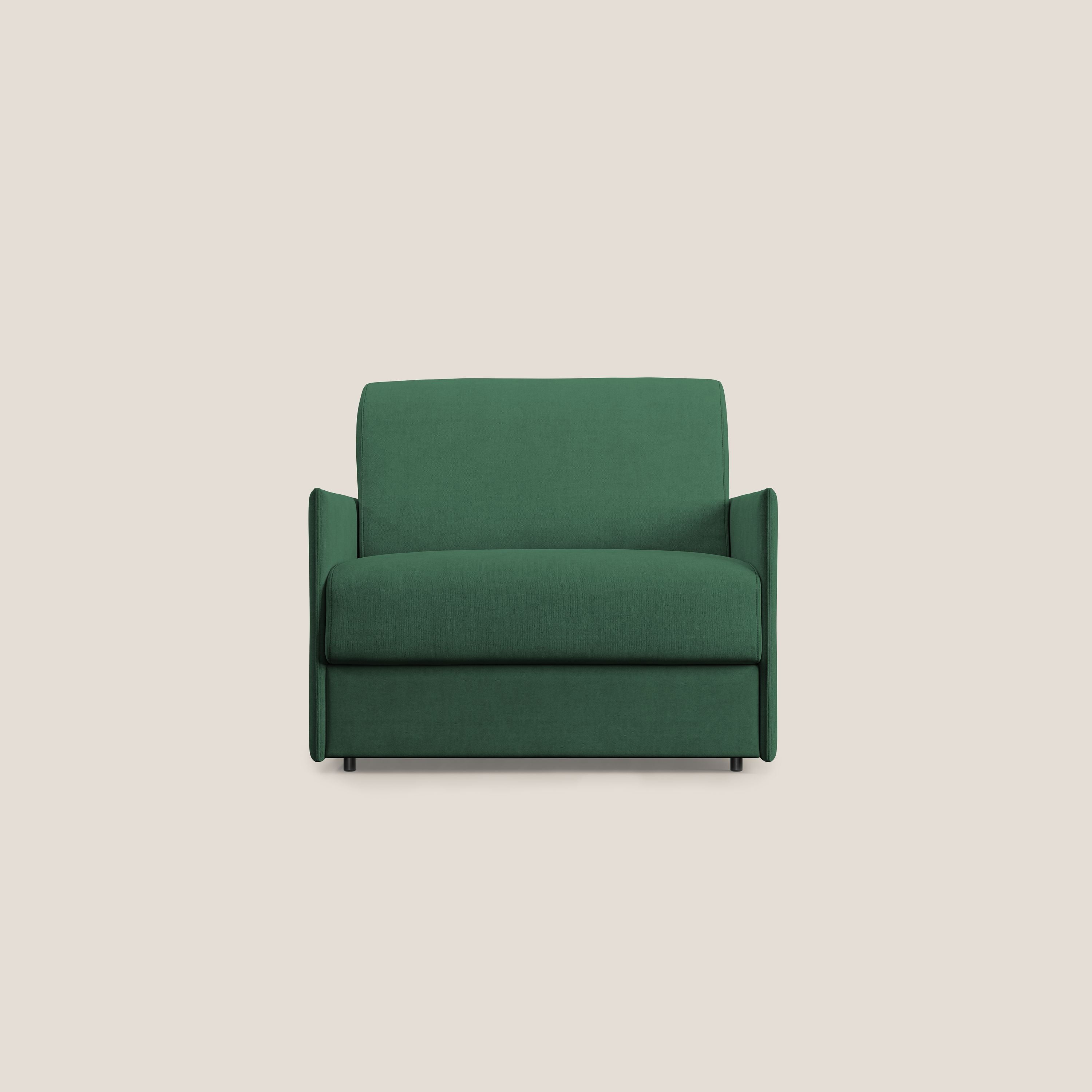 Evans poltrona letto in morbido tessuto impermeabile T02 verde - divani.store