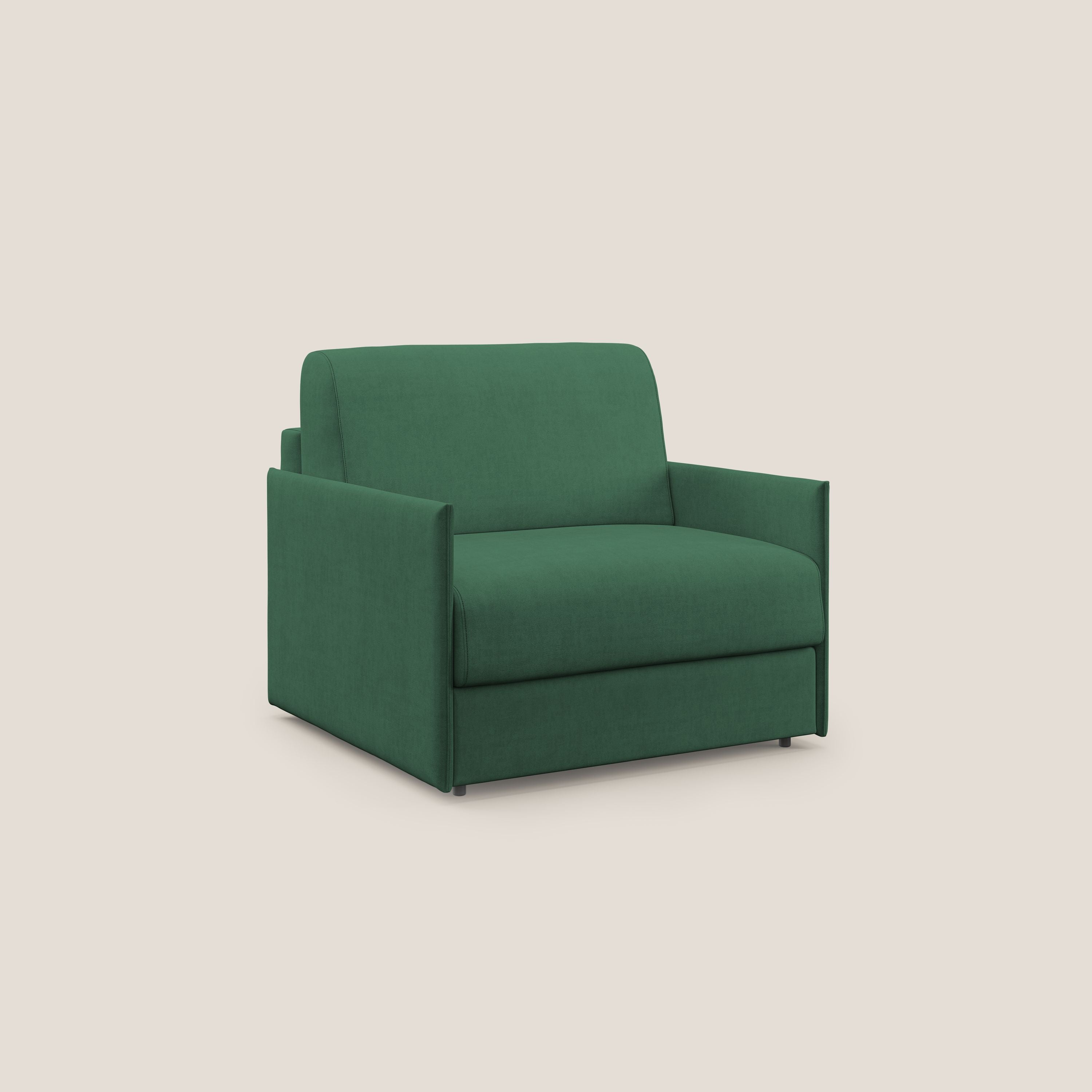 Evans poltrona letto in morbido tessuto impermeabile T02 verde - divani.store