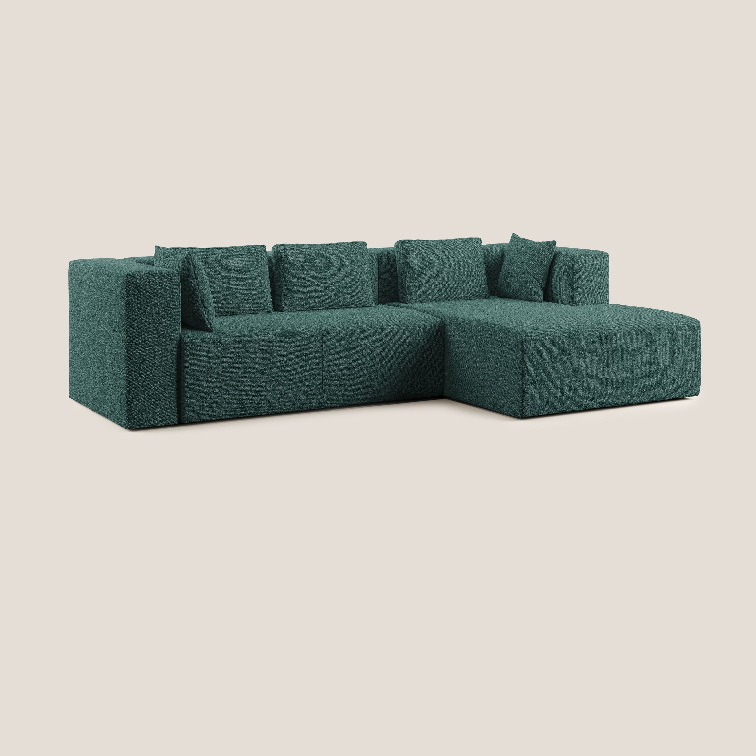 Nettuno divano angolare componibile in morbido tessuto bouclè T07 verde - divani.store