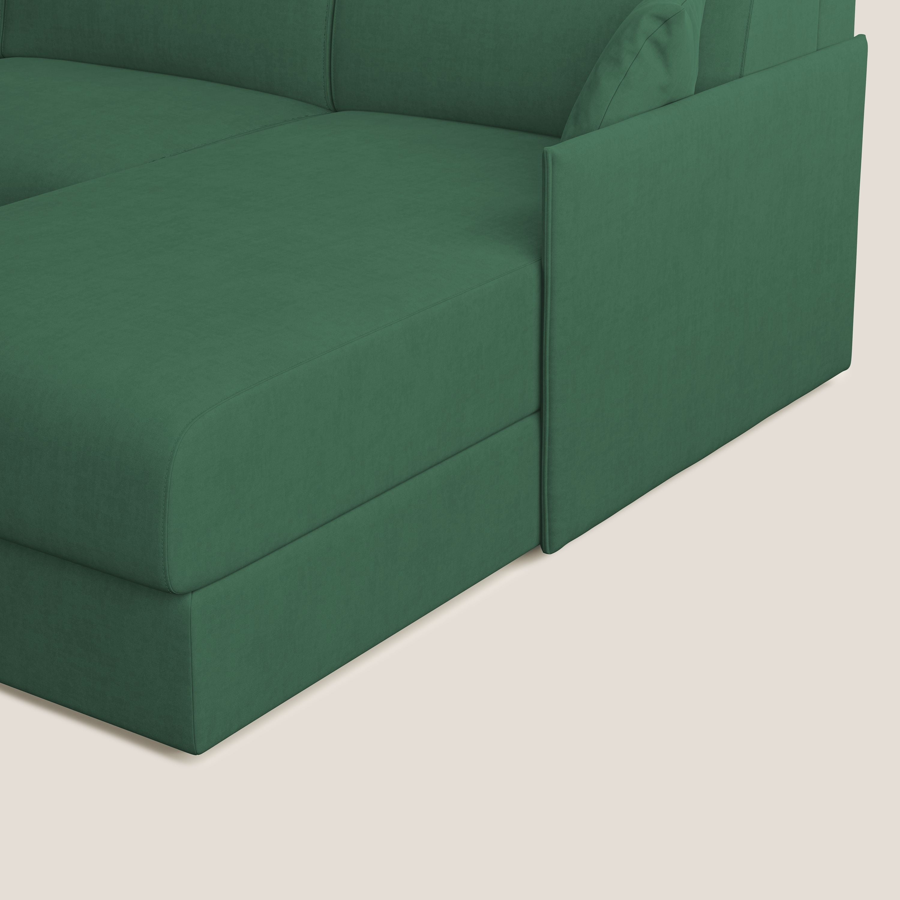 Evans Divano letto angolare con penisola in morbido tessuto impermeabile T02 verde - divani.store