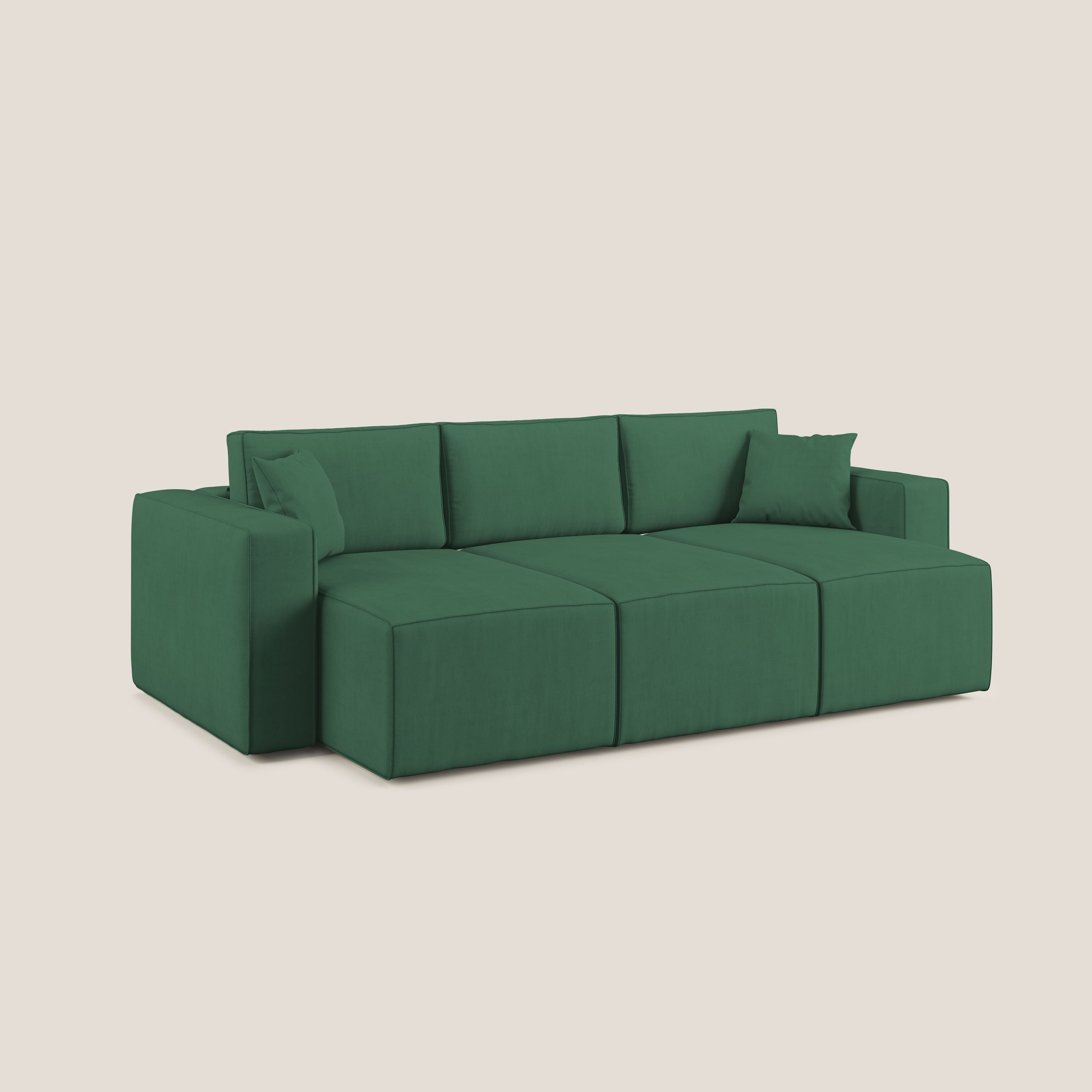 Morfeo divano con 3 sedute estraibili in morbido tessuto impermeabile T02 verde - divani.store
