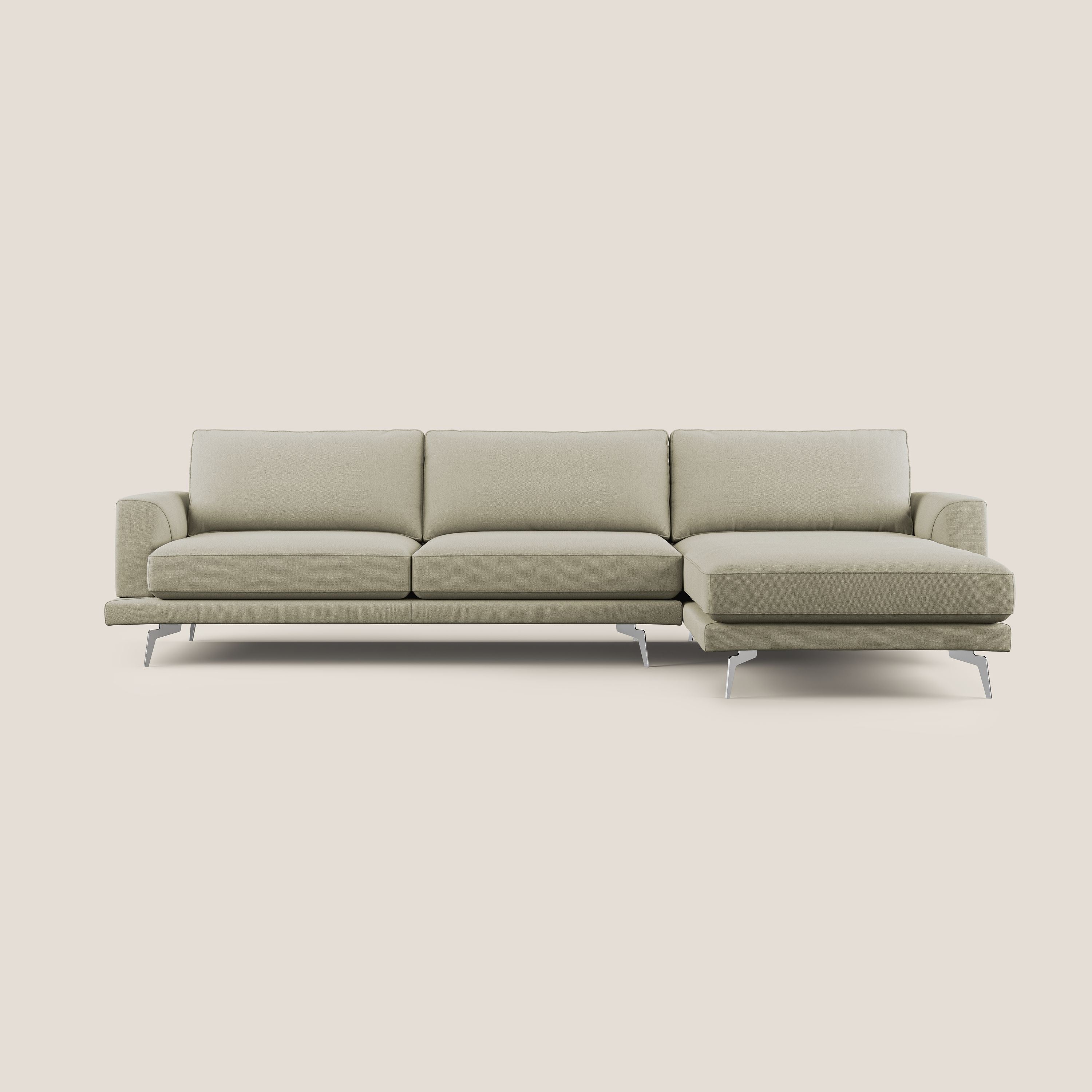 Dorian divano moderno angolare con penisola in tessuto morbido antimacchia T05 panna - divani.store