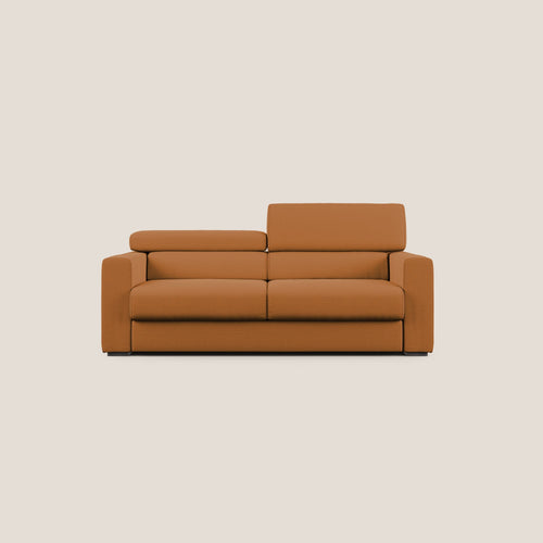 Dylan divano allungabile con pouf estraibile poggiapiedi in tessuto fiammato simil cotone impermeabile T19 arancio - divani.store
