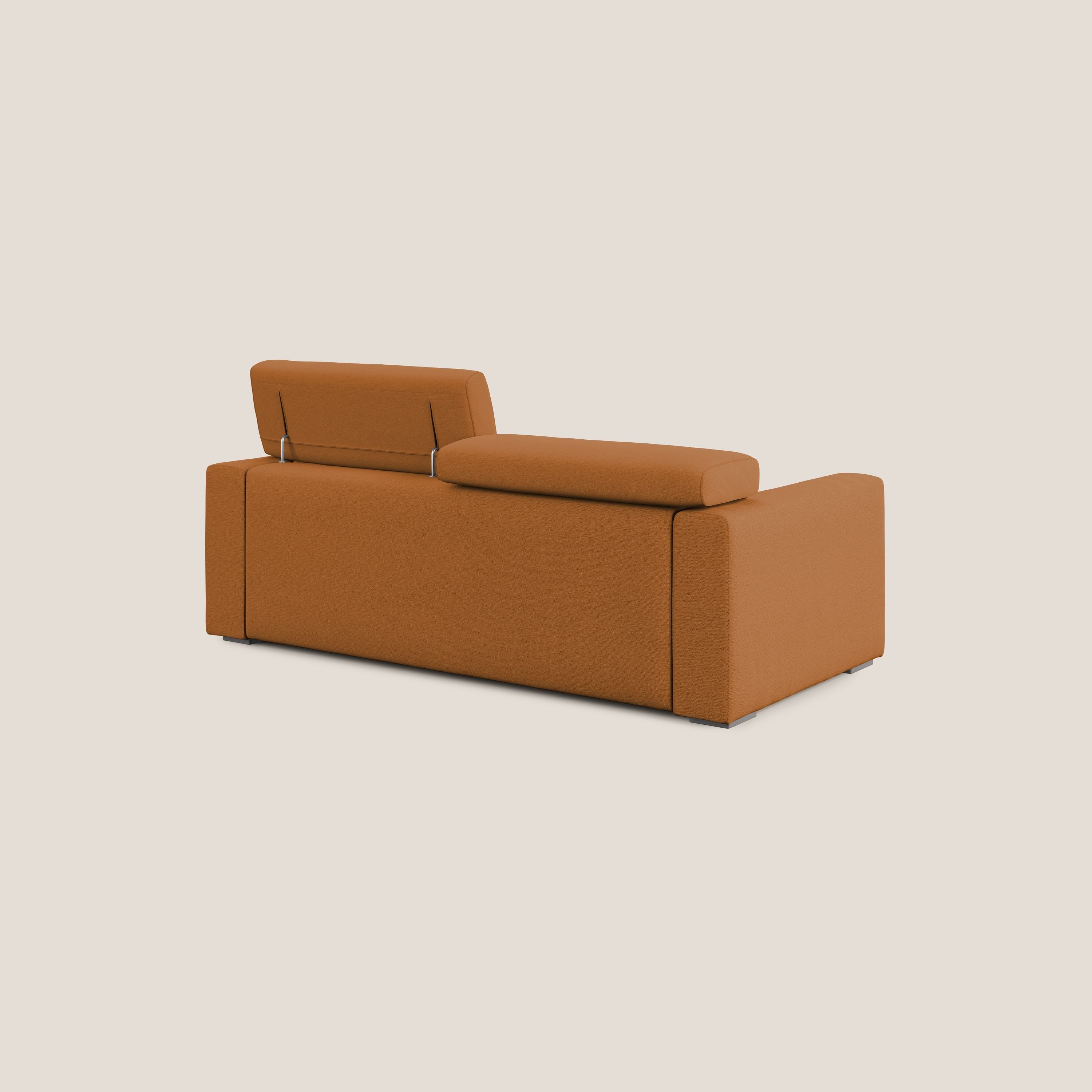 Dylan divano allungabile con pouf estraibile poggiapiedi in tessuto fiammato simil cotone impermeabile T19 arancio - divani.store