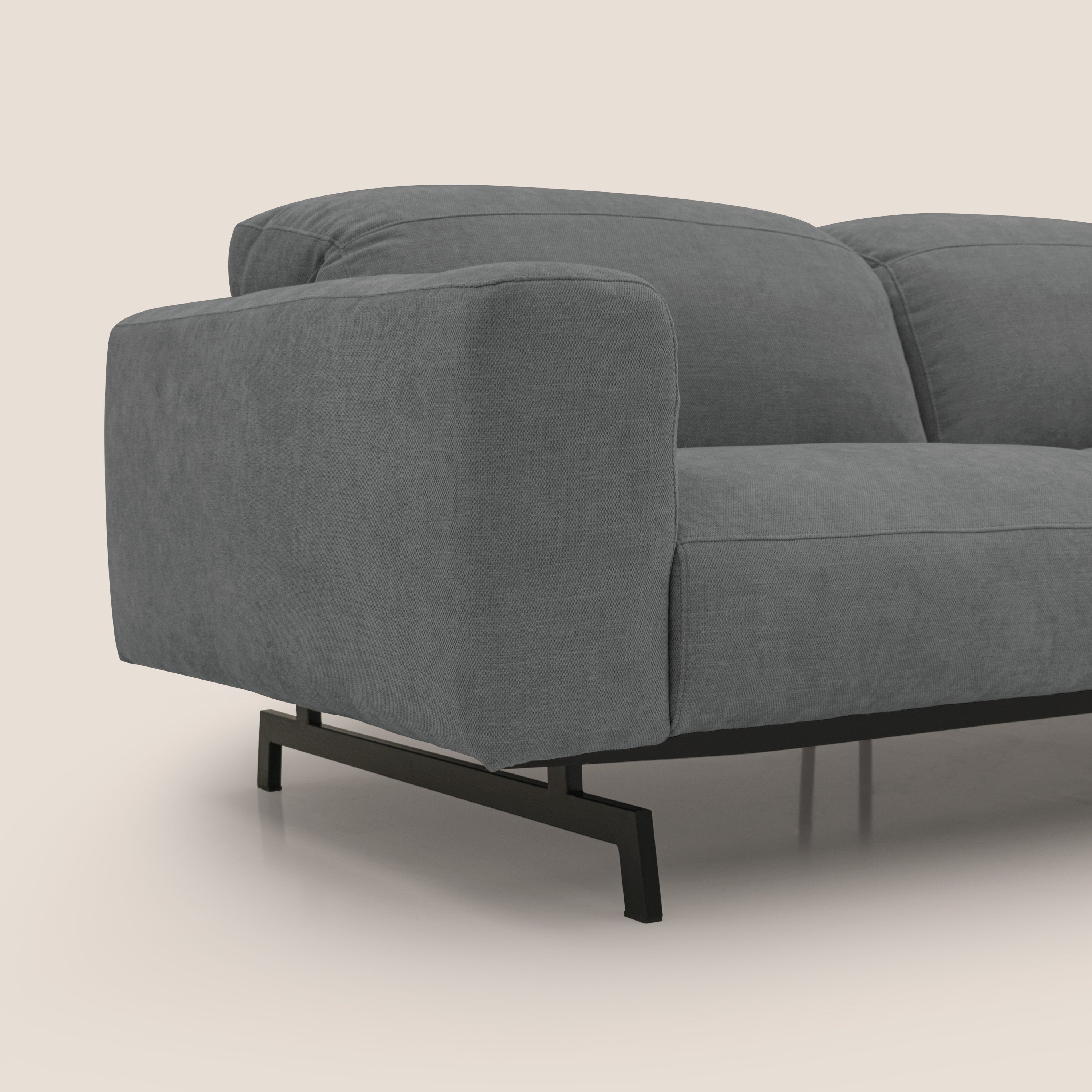 Sakura divano in piuma d'oca angolare REVERSIBILE in morbido tessuto fiammato impermeabile T14 grigio - divani.store