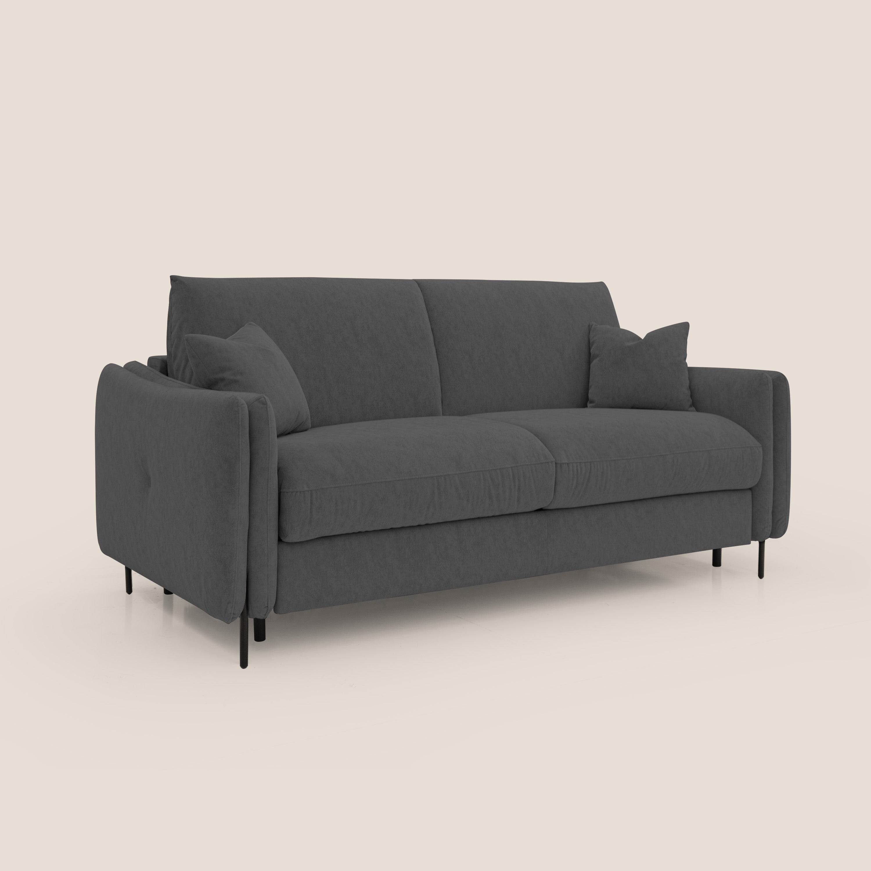 Gregory Divano letto con materasso h18 cm in microfibra effetto velluto impermeabile T09 antracite - divani.store
