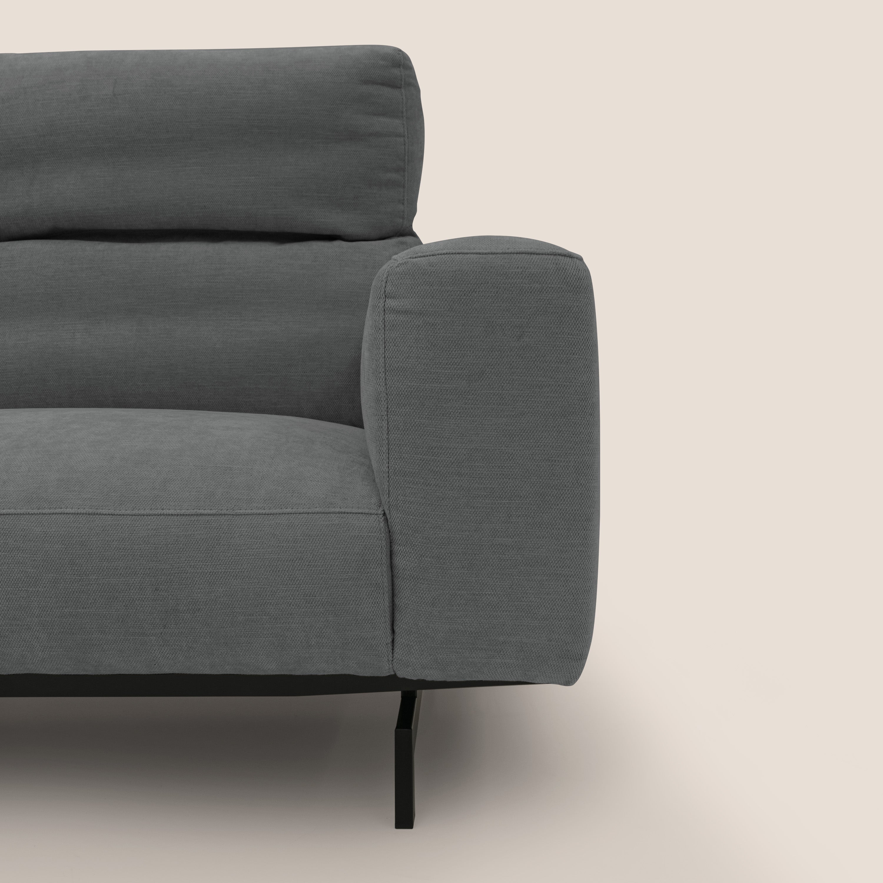 Sakura divano in piuma d'oca angolare REVERSIBILE in morbido tessuto fiammato impermeabile T14 grigio - divani.store