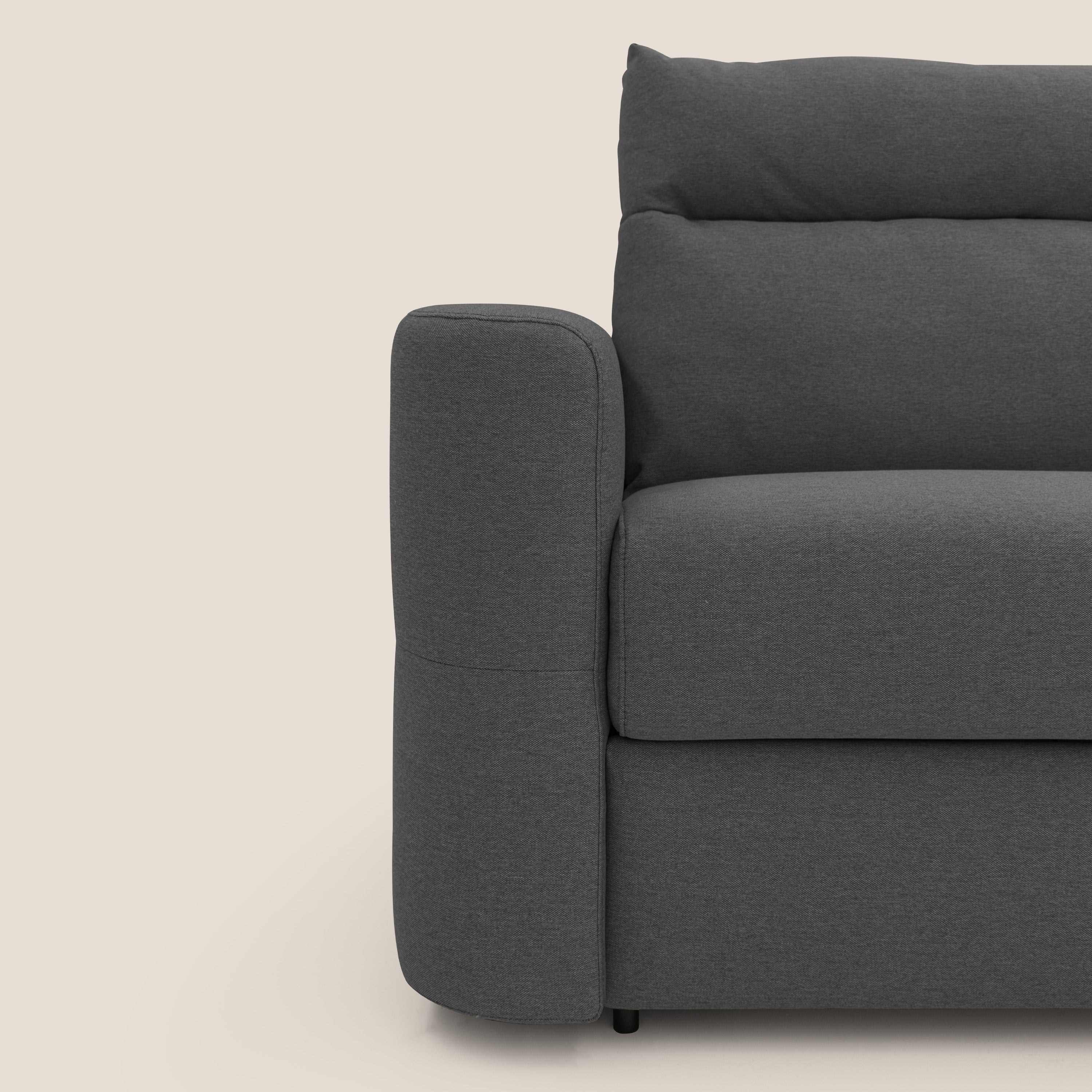 Cupido Divano letto materasso H18 cm e schienale alto in tessuto impermeabile simil cotone T13 antracite - divani.store