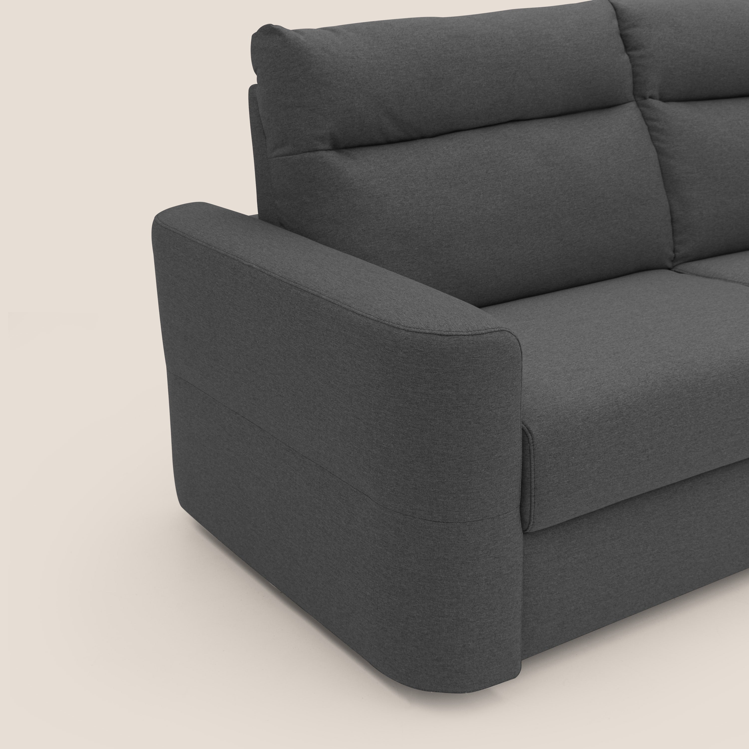 Cupido Divano letto materasso H18 cm e schienale alto in tessuto impermeabile simil cotone T13 antracite - divani.store