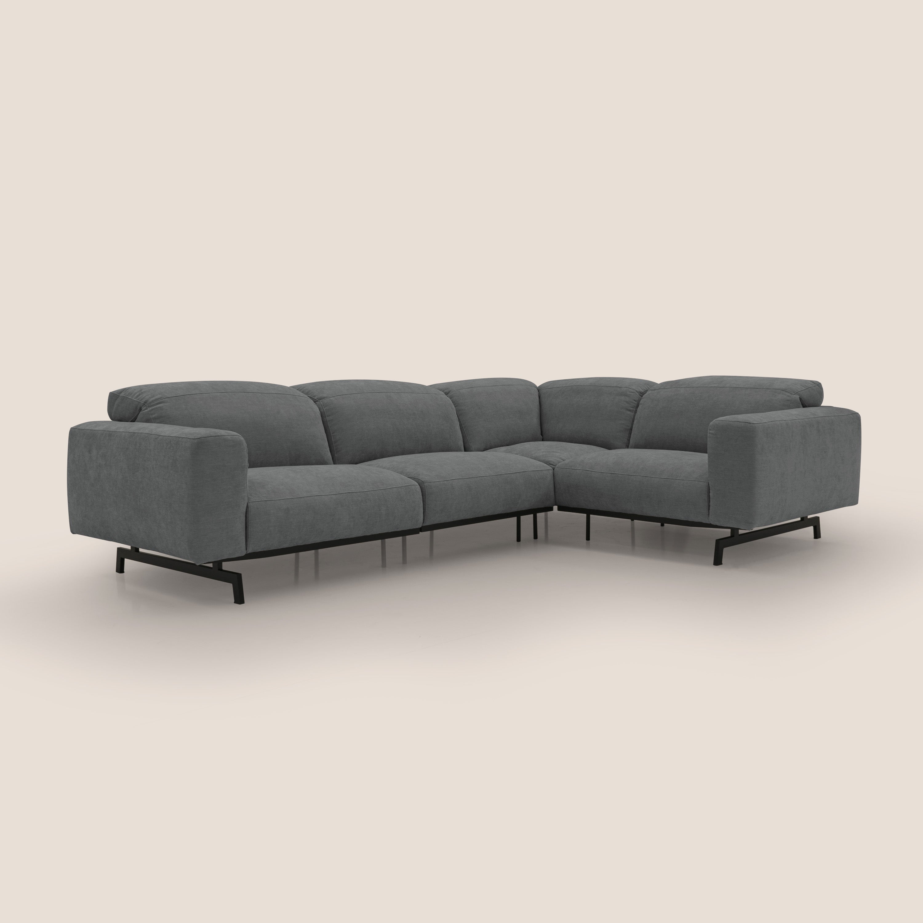 Sakura divano in piuma d'oca angolare REVERSIBILE in morbido tessuto fiammato impermeabile T14 grigio - divani.store