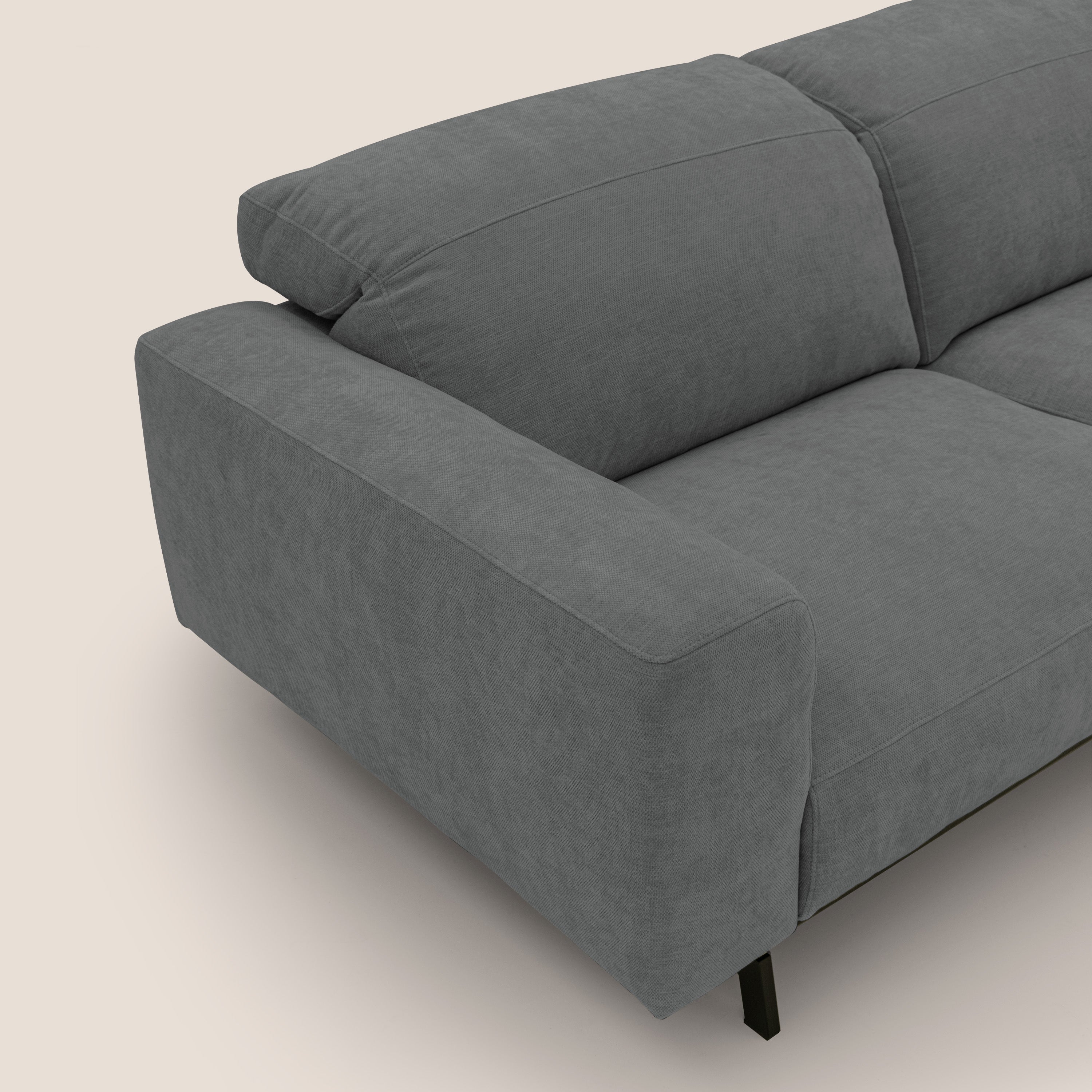 Sakura divano in piuma d'oca angolare REVERSIBILE in morbido tessuto fiammato impermeabile T14 grigio - divani.store