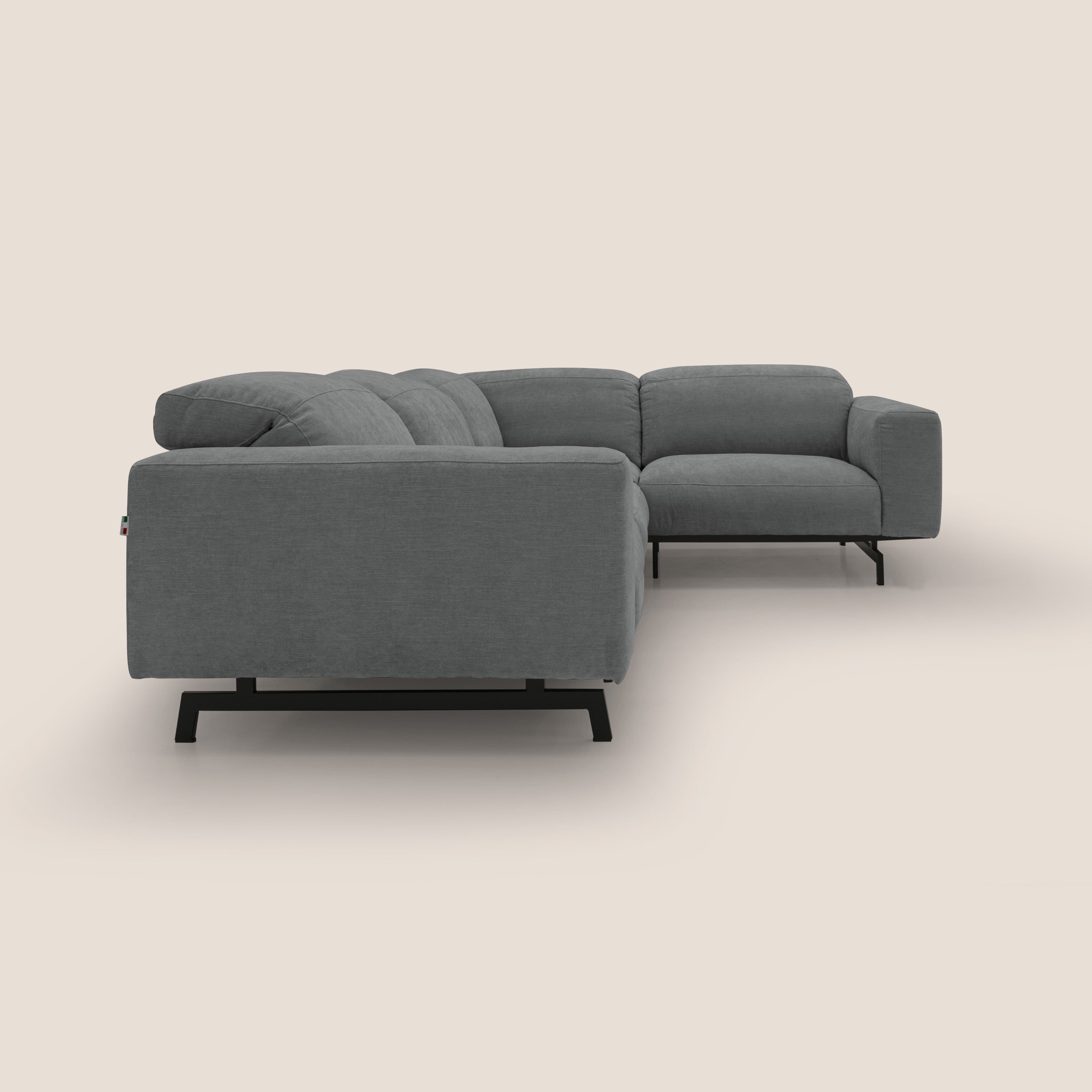 Sakura divano in piuma d'oca angolare REVERSIBILE in morbido tessuto fiammato impermeabile T14 grigio - divani.store