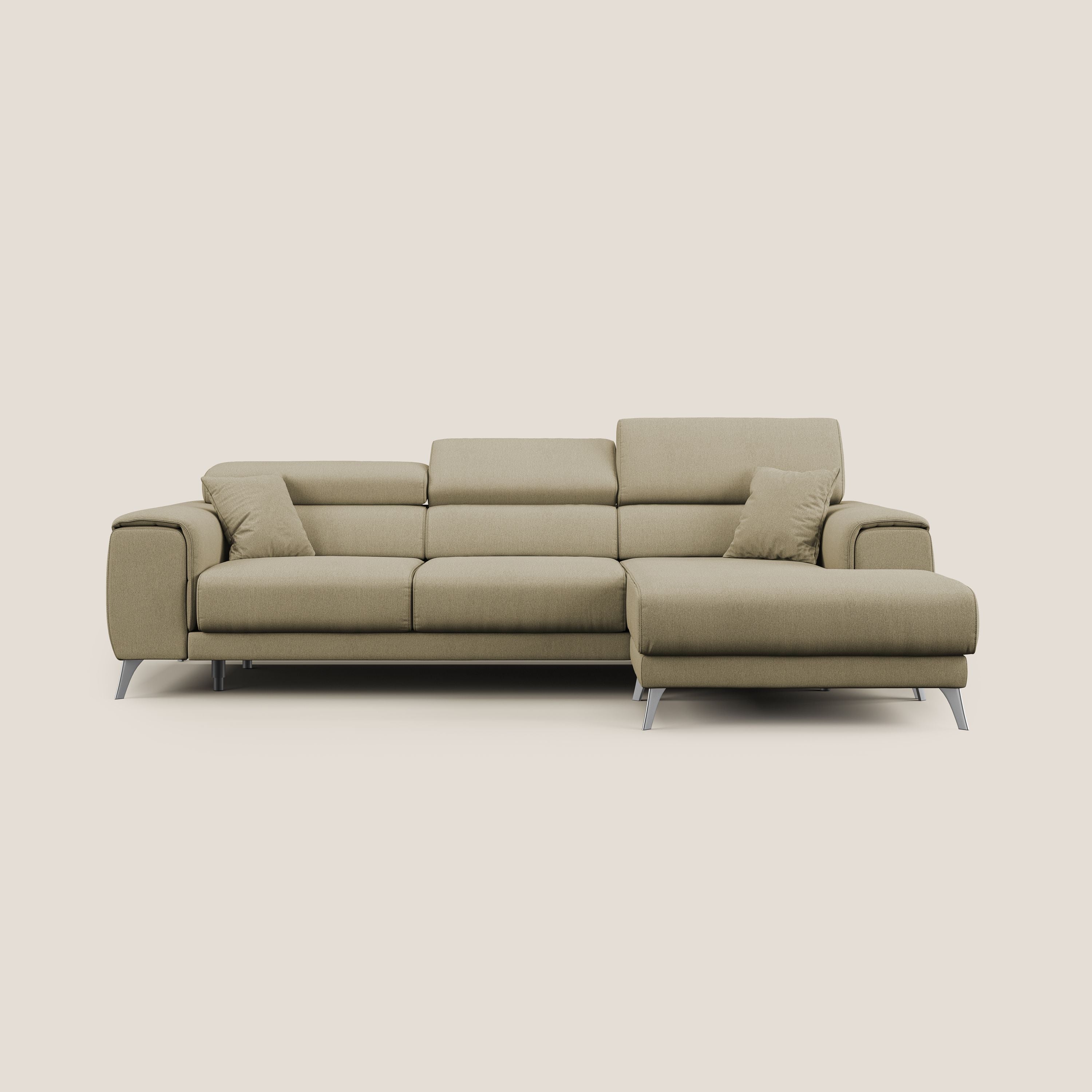 Fusion Divano angolare con sedute scorrevoli in tessuto morbido smacchiabile T05 cammello - divani.store