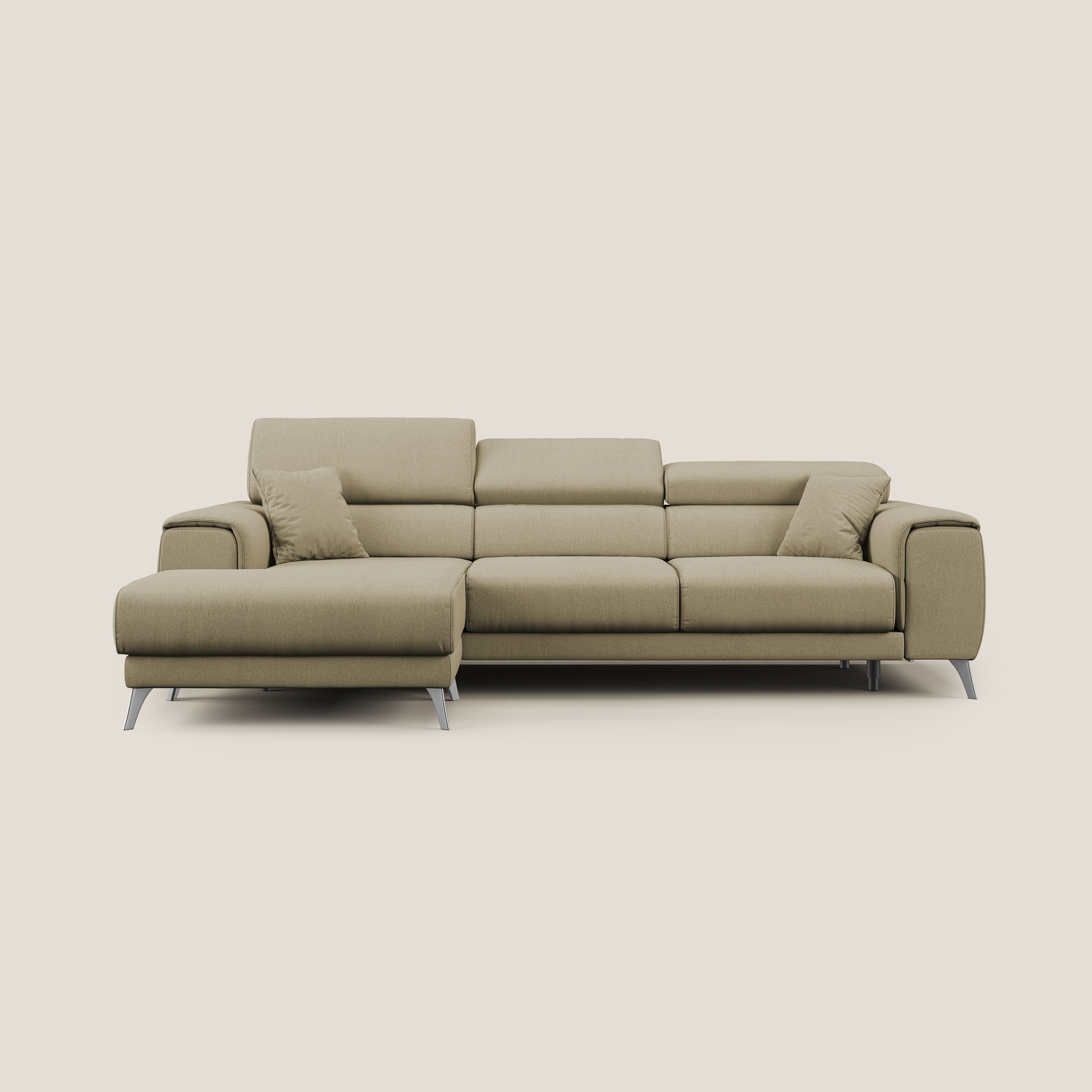 Fusion Divano angolare con sedute scorrevoli in tessuto morbido smacchiabile T05 cammello - divani.store