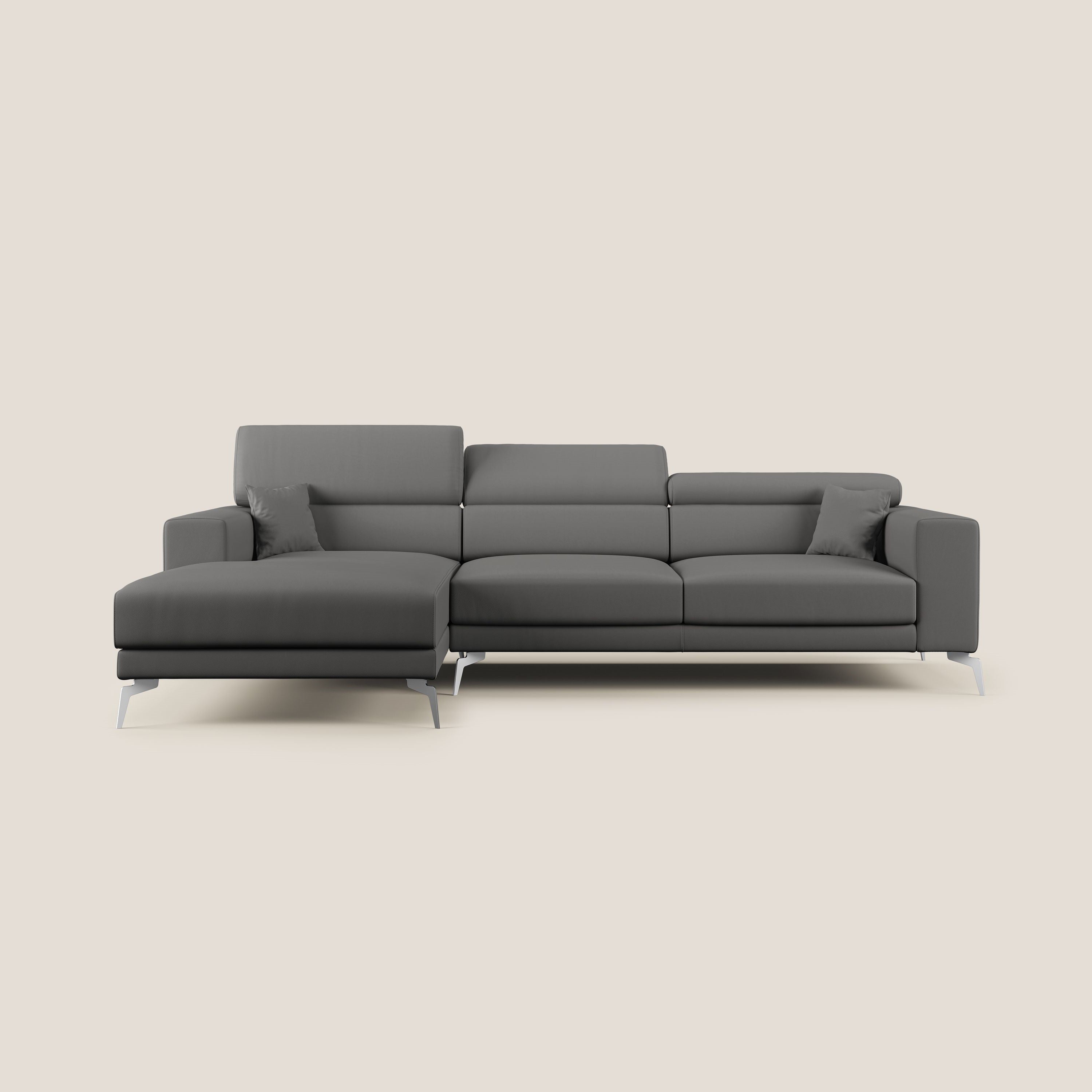 Blade Divano moderno angolare con poggiatesta reclinabili in Ecopelle T04 antracite - divani.store