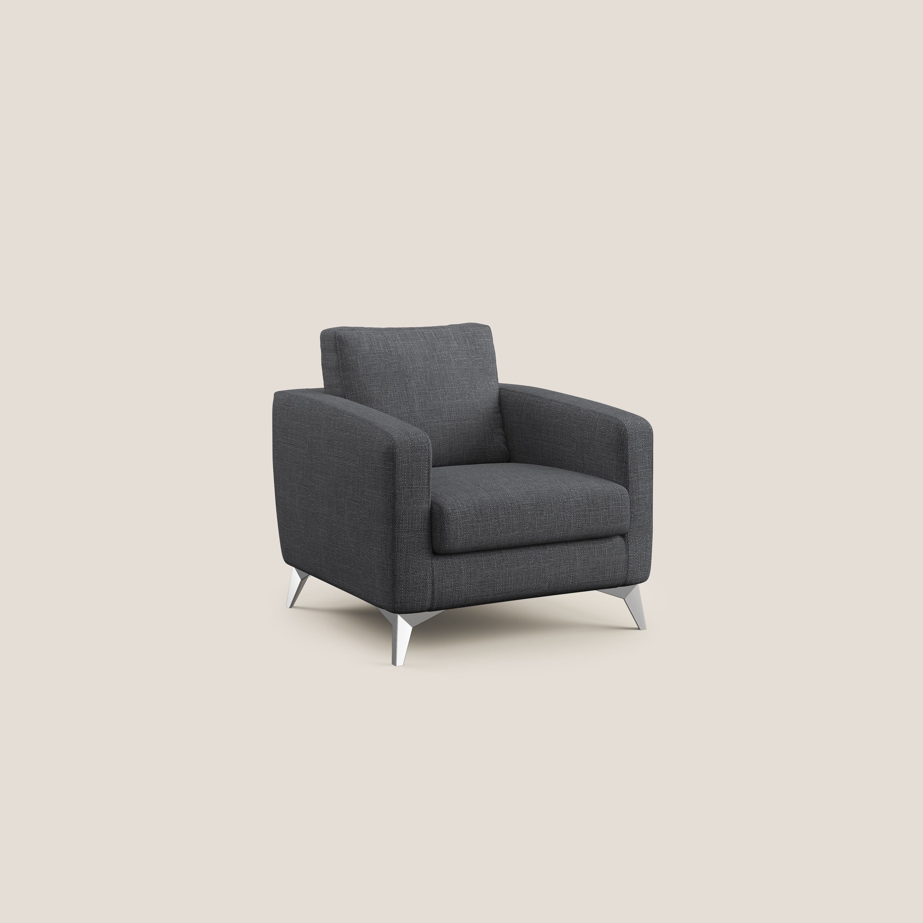 Orione Poltroncina in morbido tessuto impermeabile ad intreccio T06 antracite - divani.store