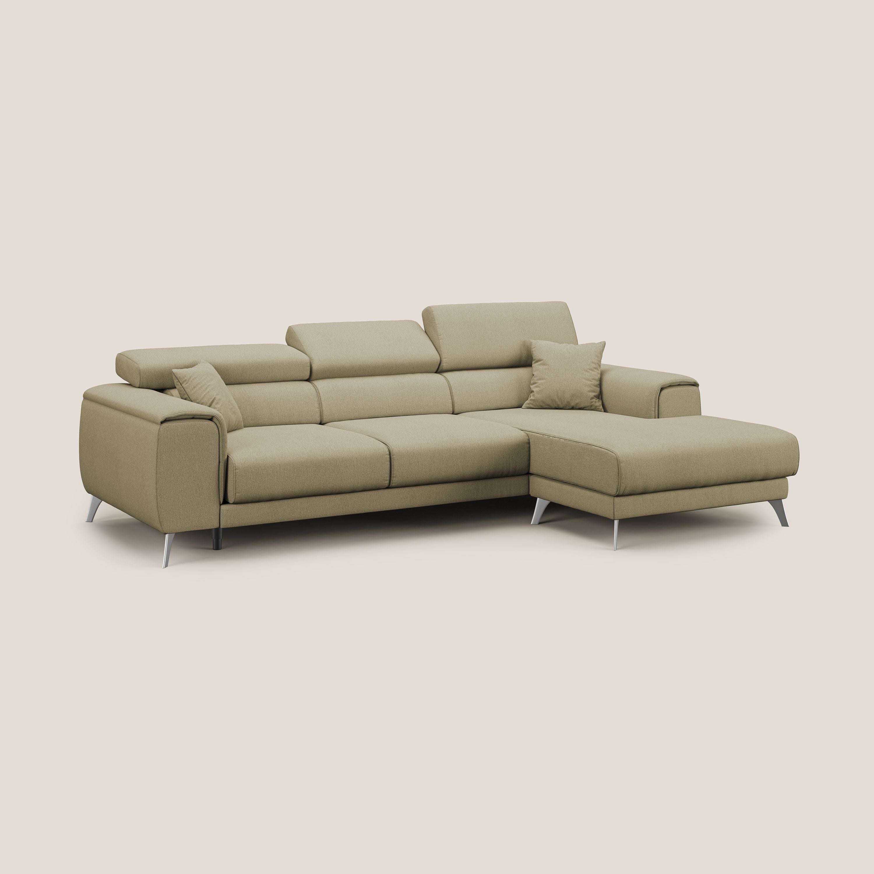 Fusion Divano angolare con sedute scorrevoli in tessuto morbido smacchiabile T05 cammello - divani.store