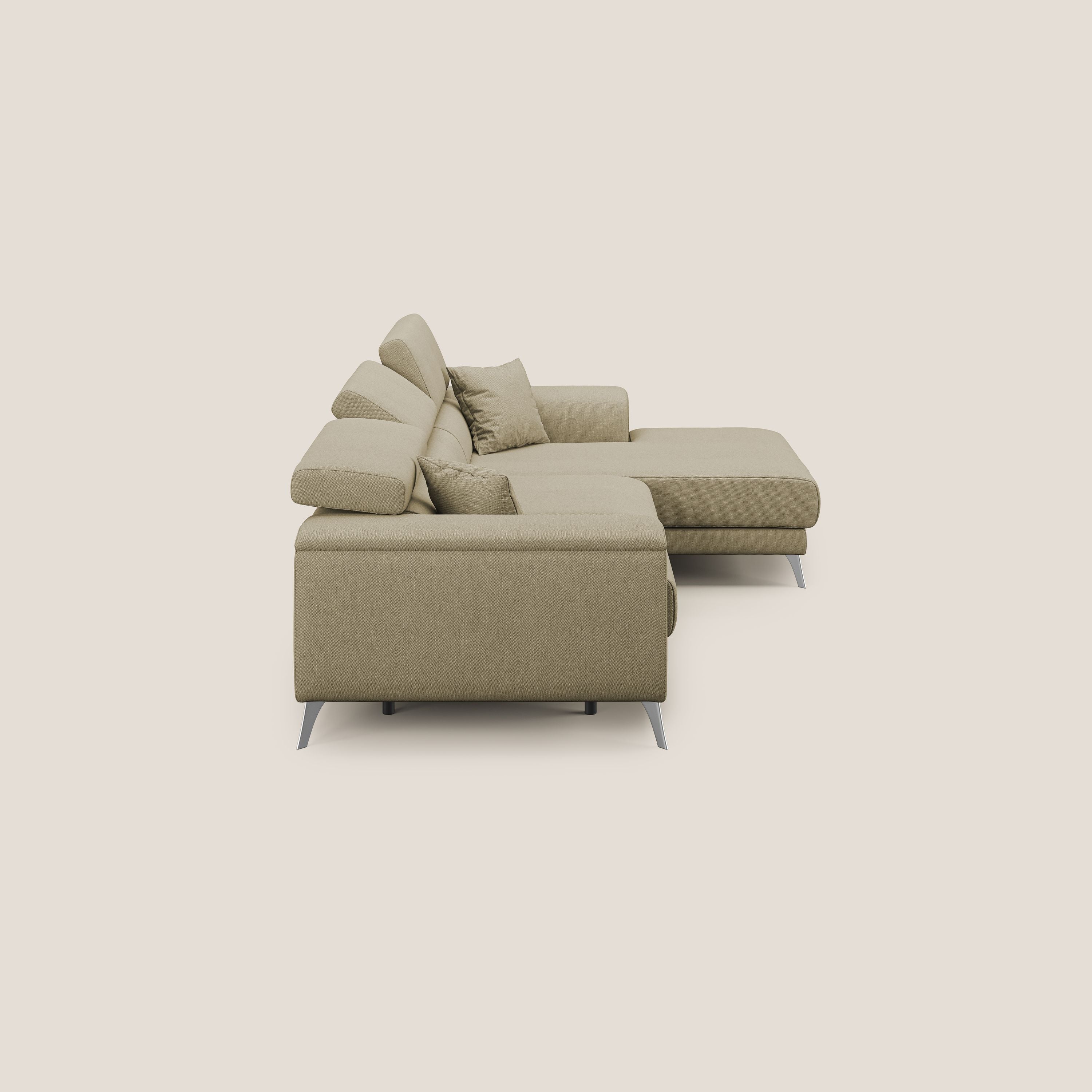 Fusion Divano angolare con sedute scorrevoli in tessuto morbido smacchiabile T05 cammello - divani.store
