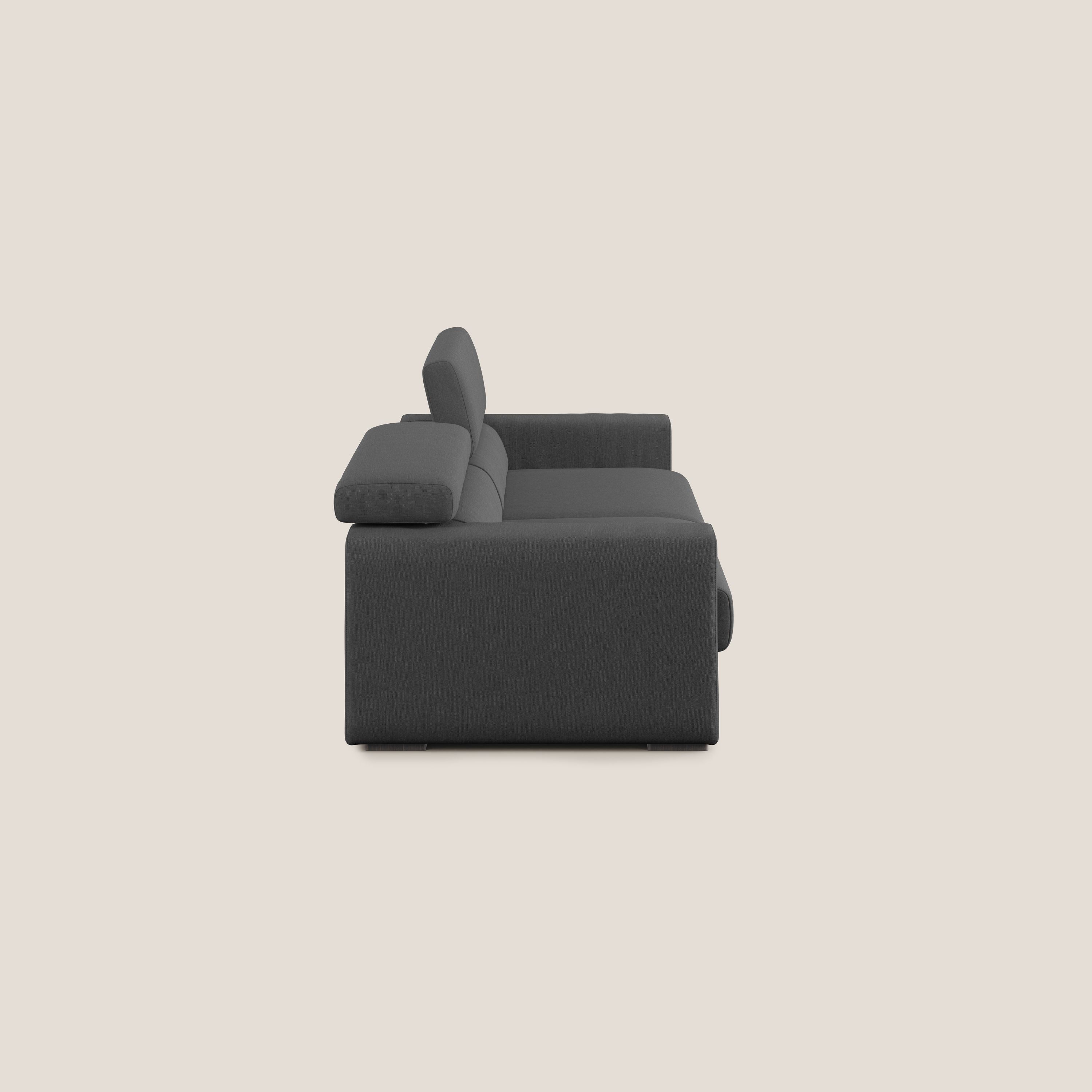 Dylan divano allungabile con pouf estraibile poggiapiedi in tessuto simil cotone impermeabile T13 antracite - divani.store