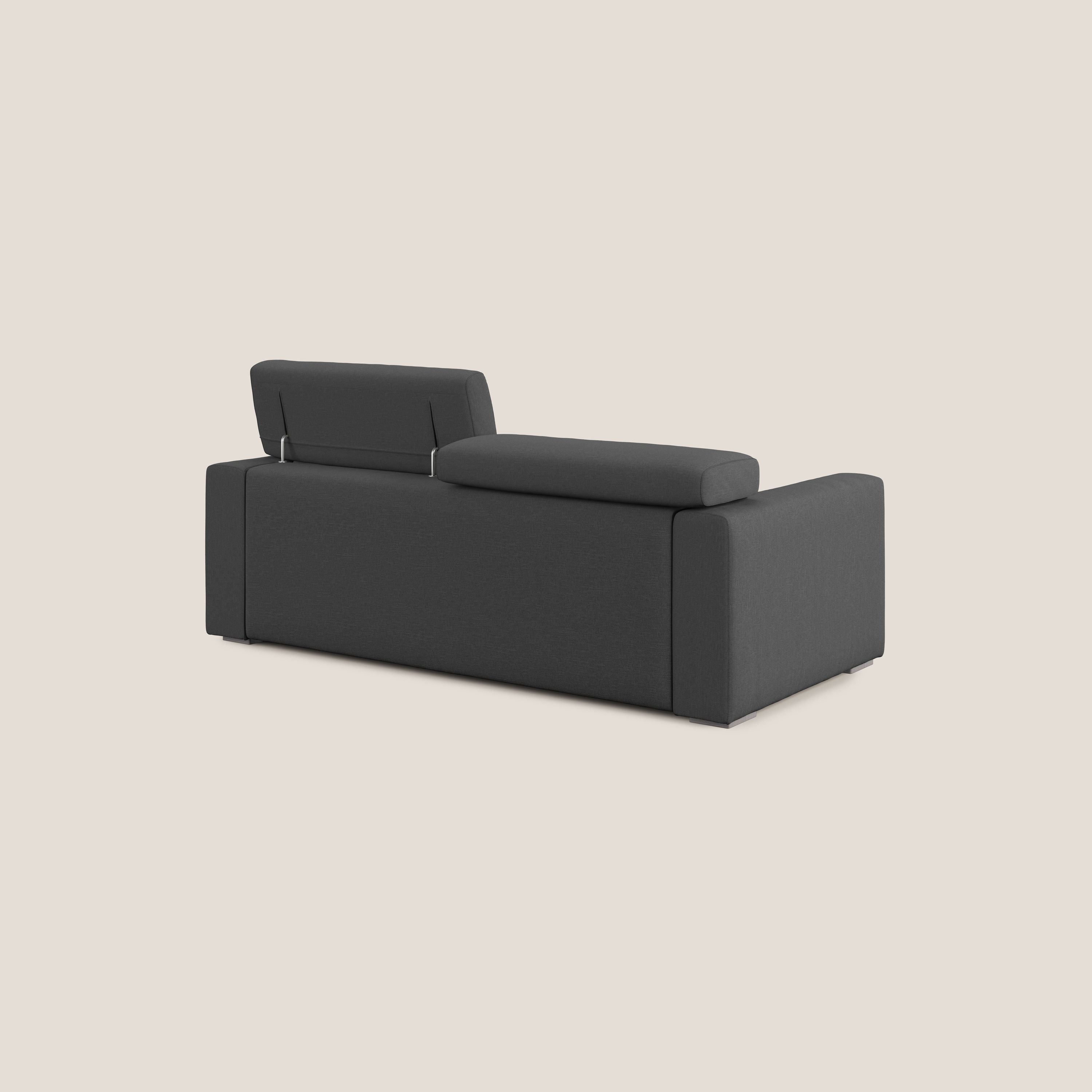 Dylan divano allungabile con pouf estraibile poggiapiedi in tessuto simil cotone impermeabile T13 antracite - divani.store