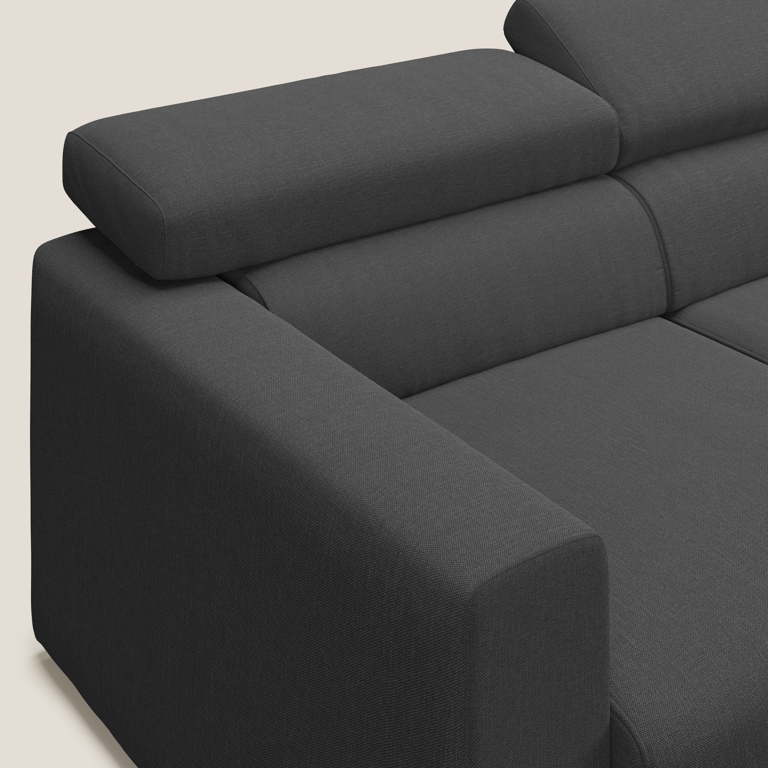 Dylan divano angolare con pouf estraibile poggiapiedi in tessuto simil cotone impermeabile T13 antracite - divani.store
