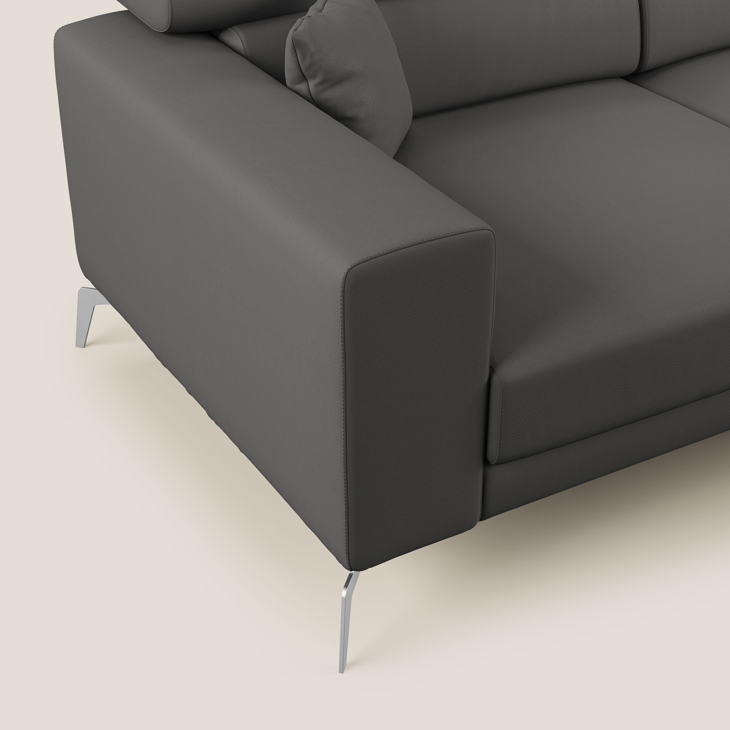 Blade Divano moderno angolare con poggiatesta reclinabili in Ecopelle T04 antracite - divani.store