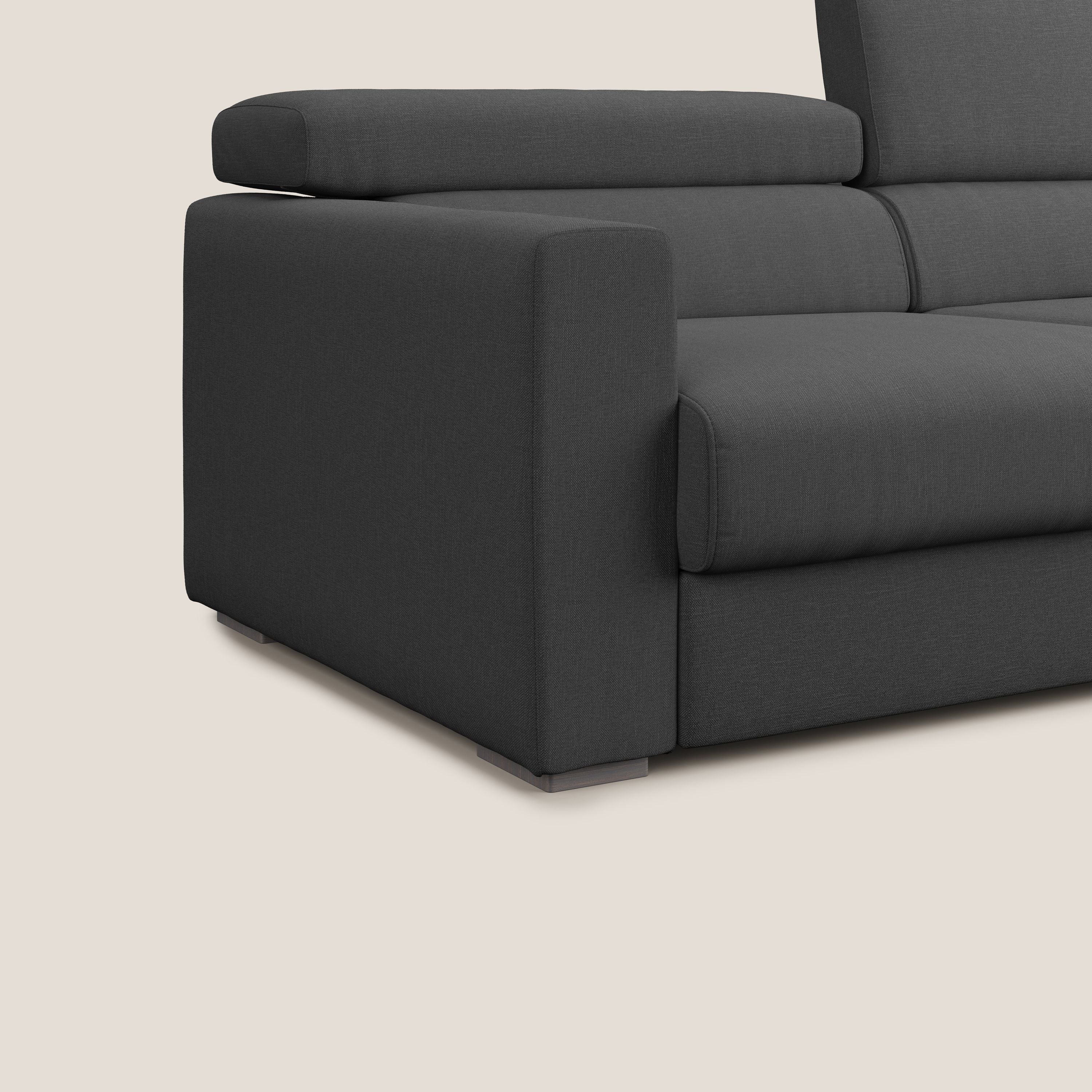 Dylan divano allungabile con pouf estraibile poggiapiedi in tessuto simil cotone impermeabile T13 antracite - divani.store