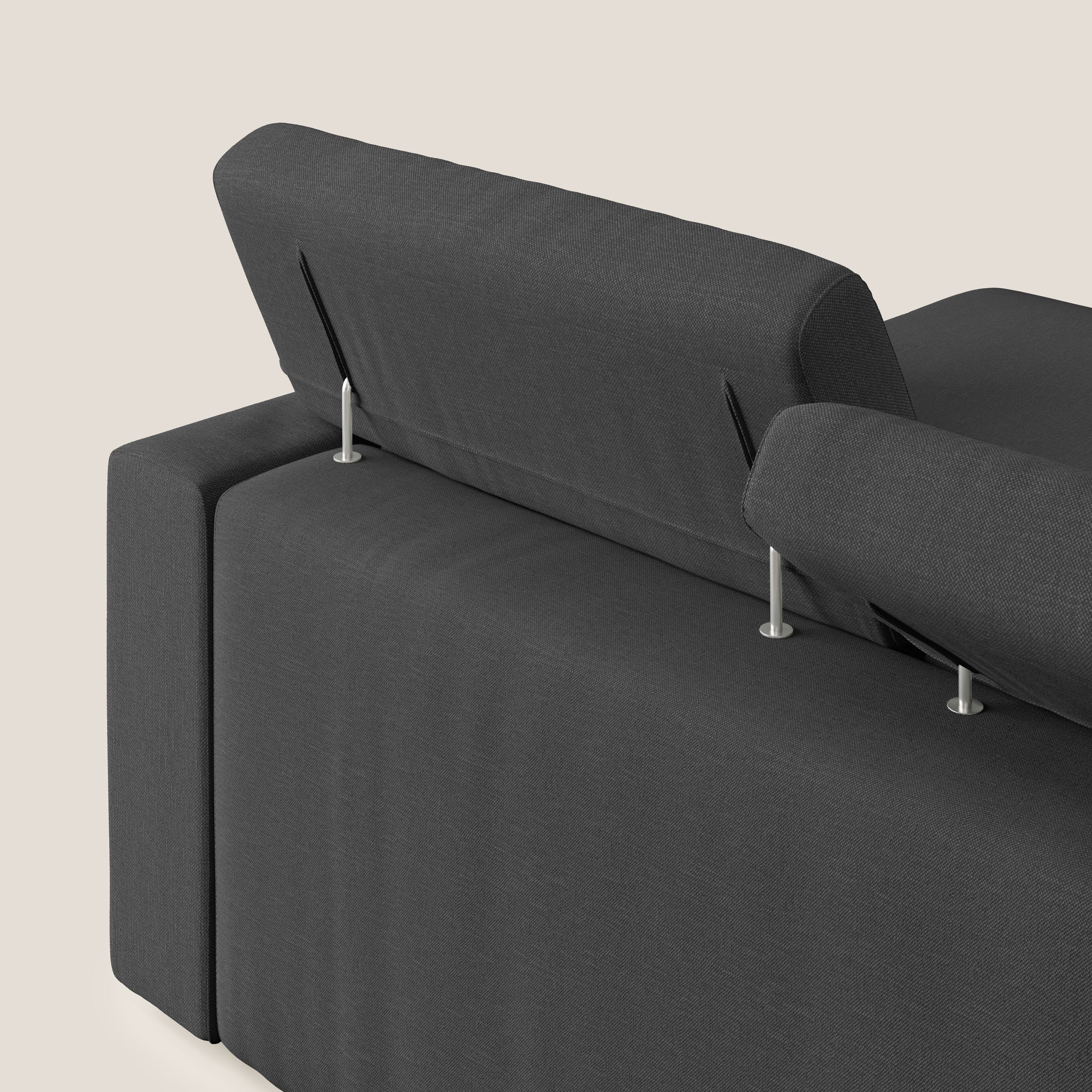 Dylan divano angolare con pouf estraibile poggiapiedi in tessuto simil cotone impermeabile T13 antracite - divani.store