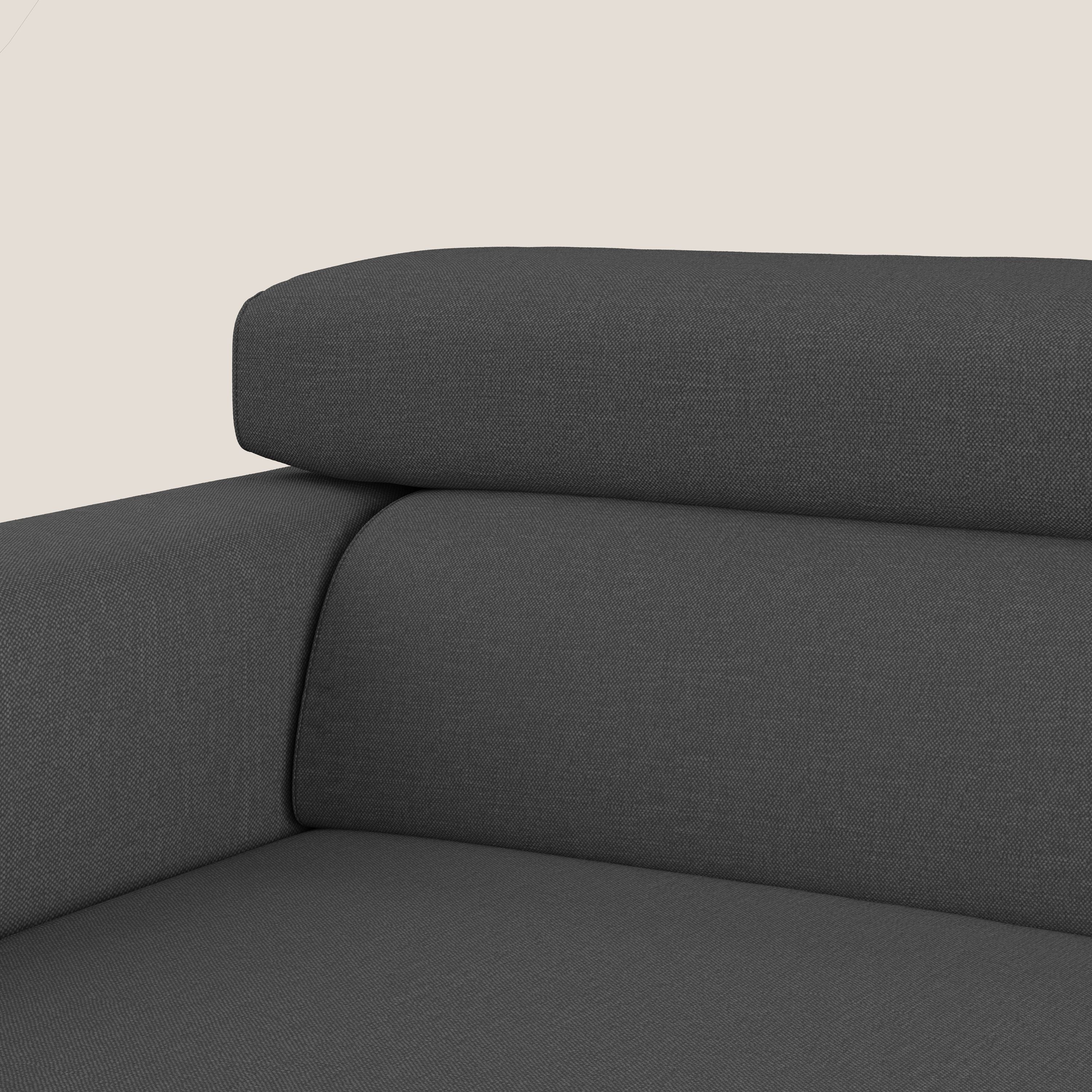 Dylan divano allungabile con pouf estraibile poggiapiedi in tessuto simil cotone impermeabile T13 antracite - divani.store