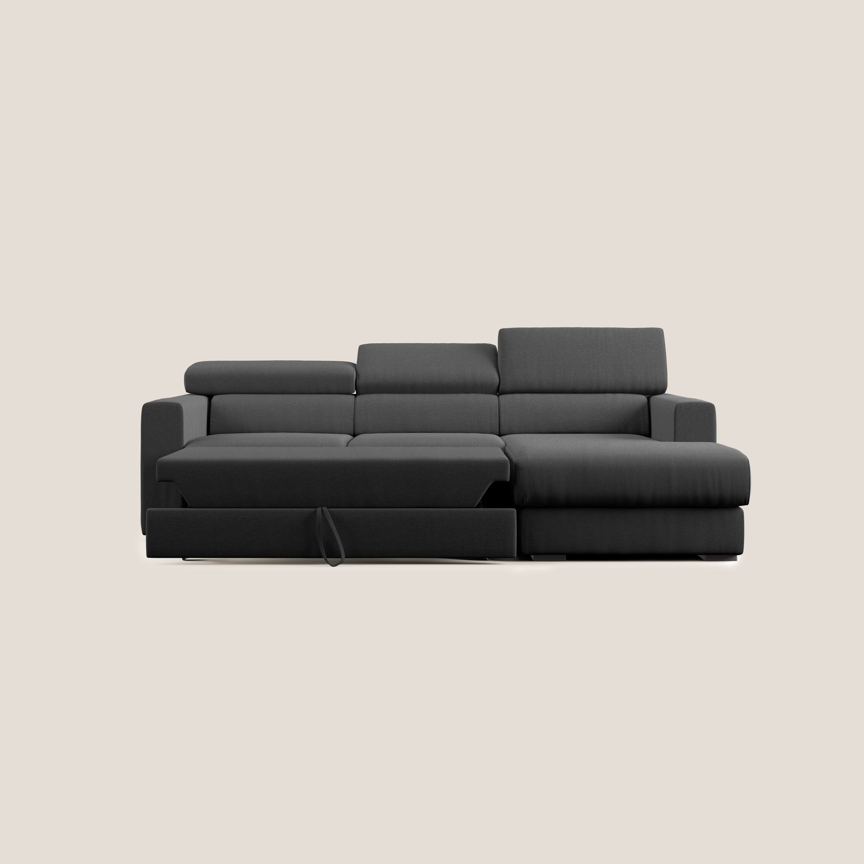 Dylan divano angolare con pouf estraibile poggiapiedi in tessuto simil cotone impermeabile T13 antracite - divani.store