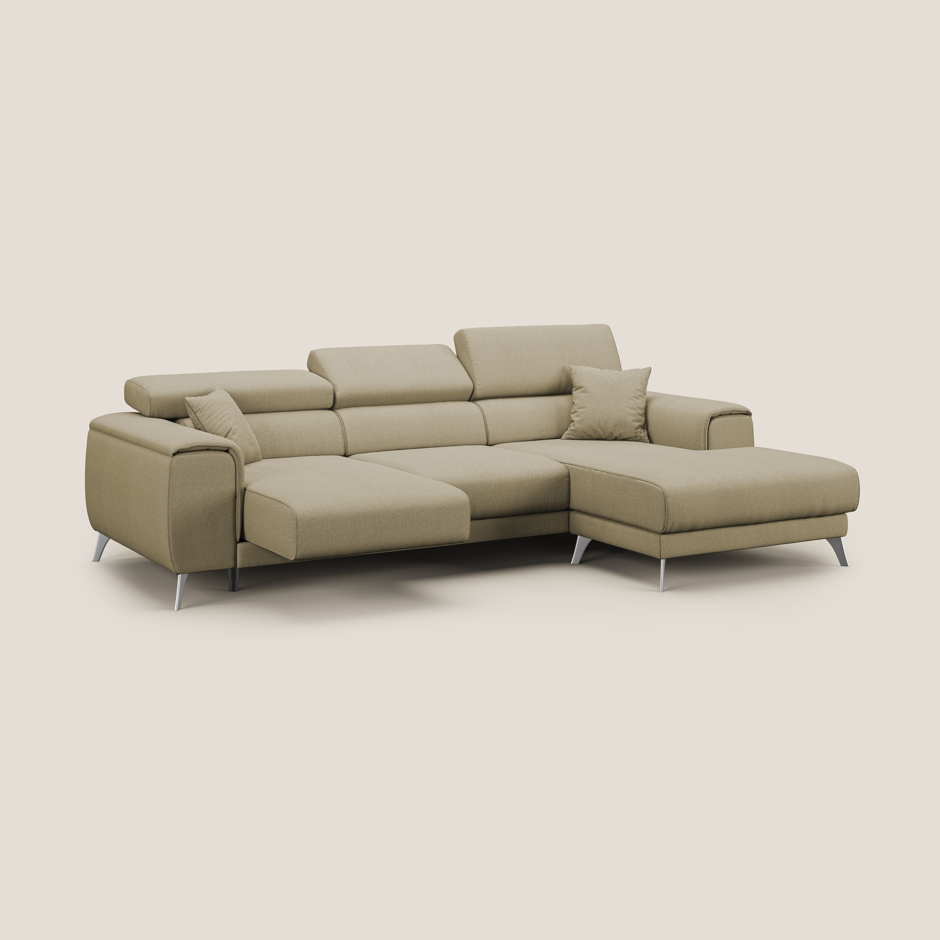 Fusion Divano angolare con sedute scorrevoli in tessuto morbido smacchiabile T05 cammello - divani.store