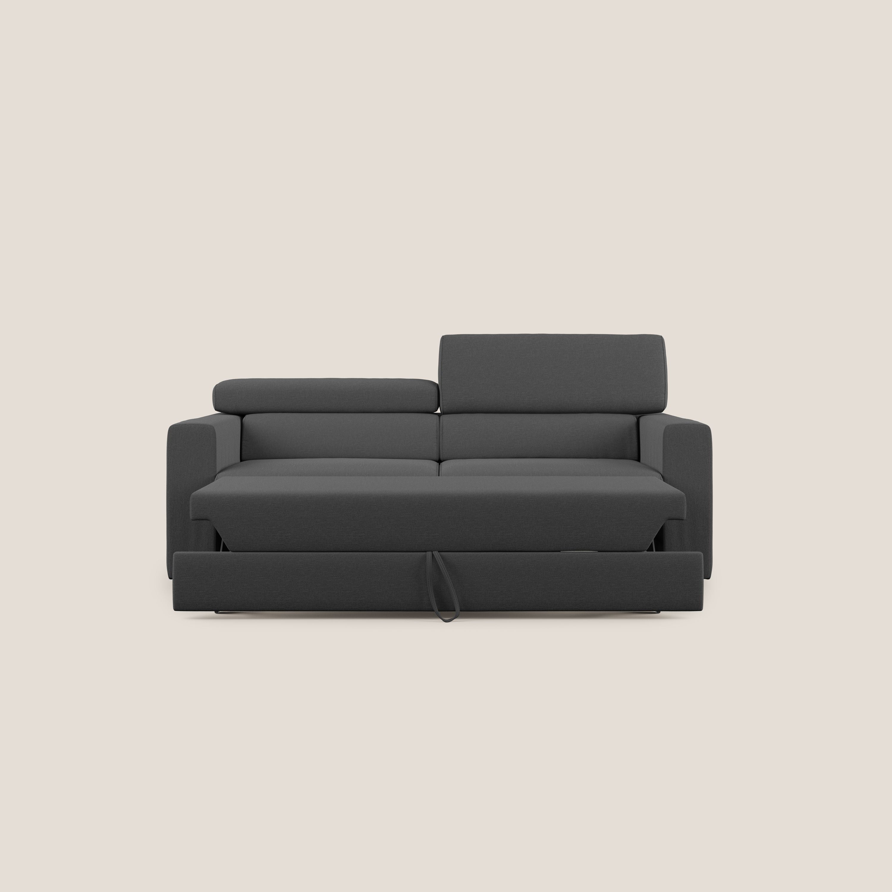 Dylan divano allungabile con pouf estraibile poggiapiedi in tessuto simil cotone impermeabile T13 antracite - divani.store