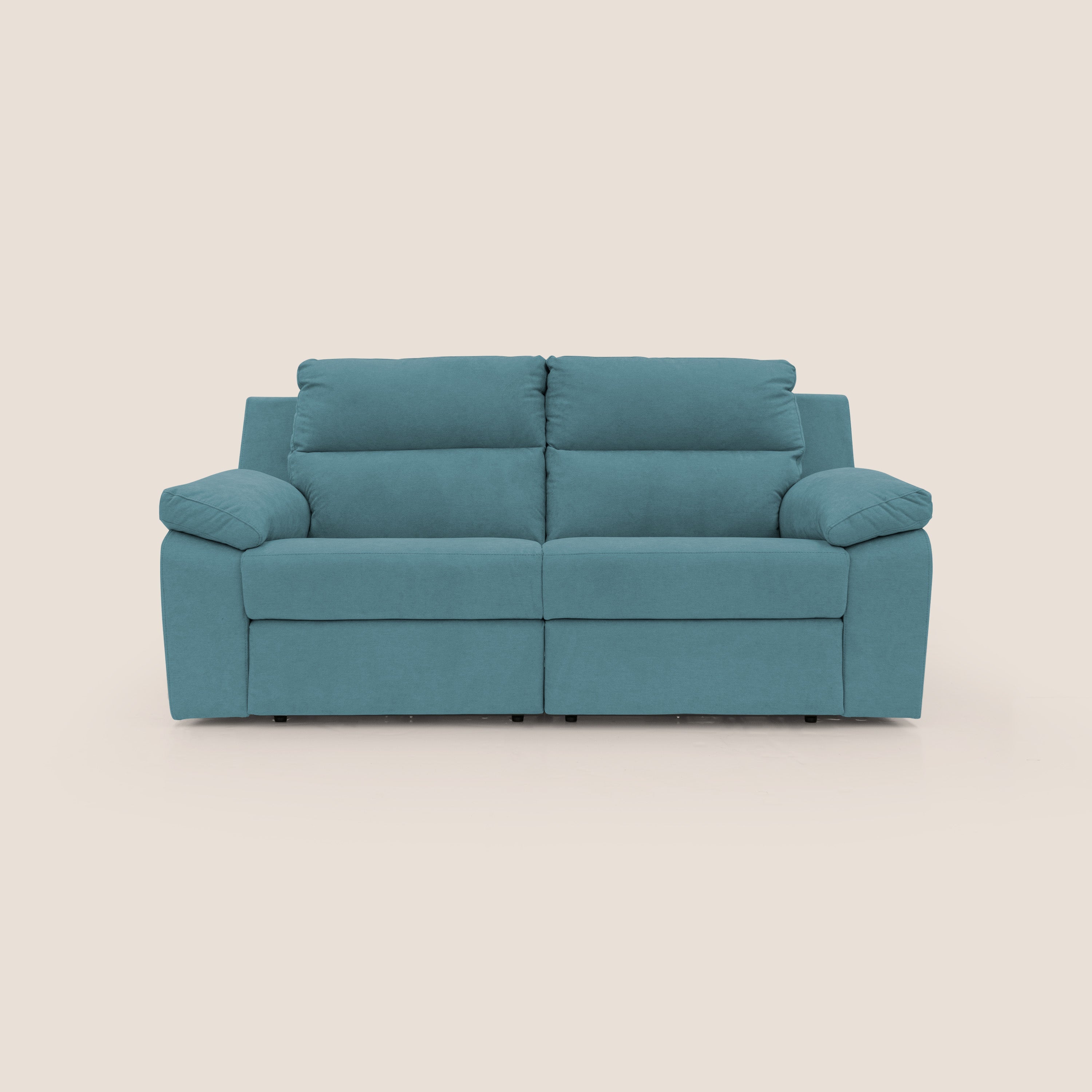 Romeo Divano relax con recliner elettrico in morbido tessuto impermeabile T02 azzurro - divani.store