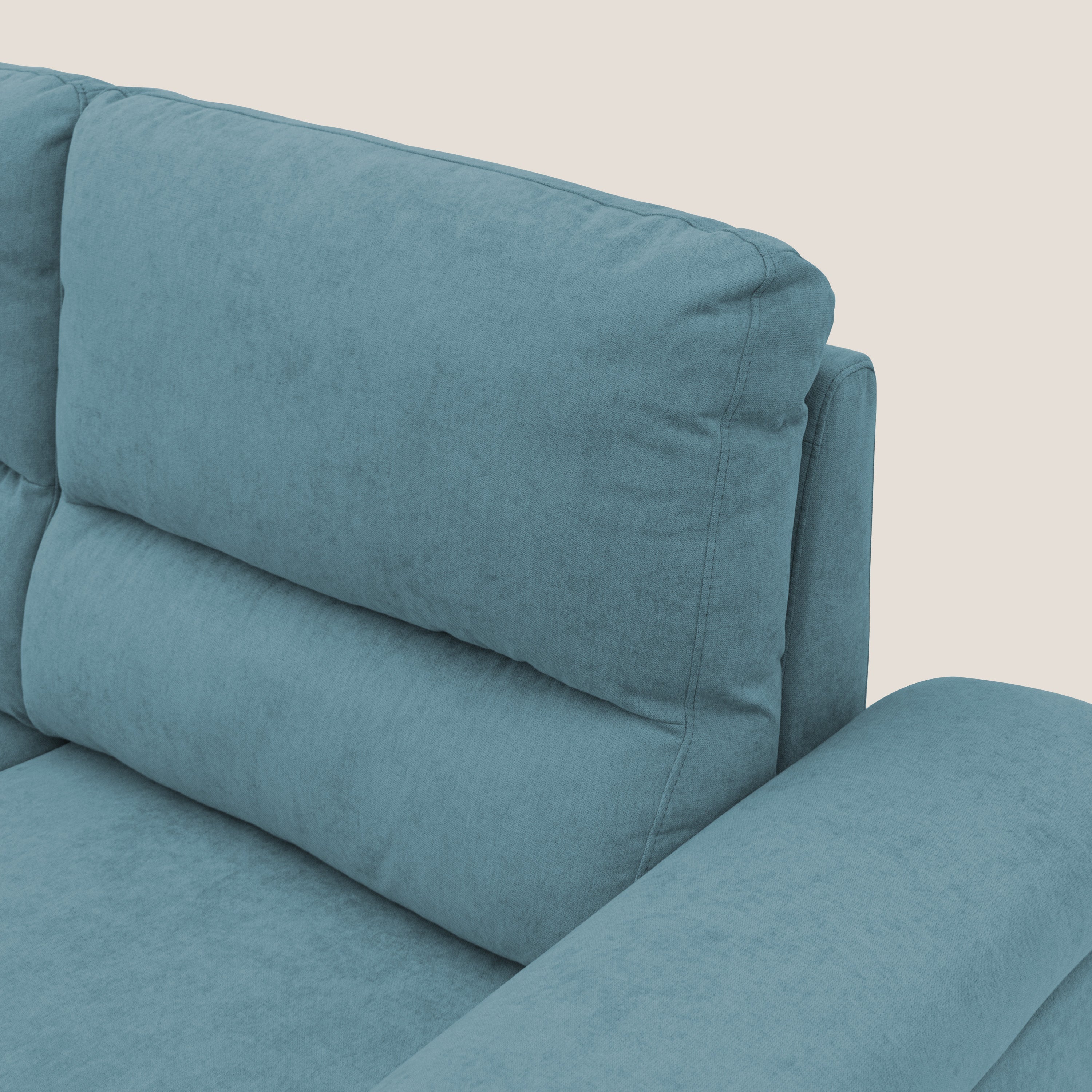 Minerva divano con pouf estraibile poggiapiedi in tessuto morbido impermeabile T02 azzurro - divani.store