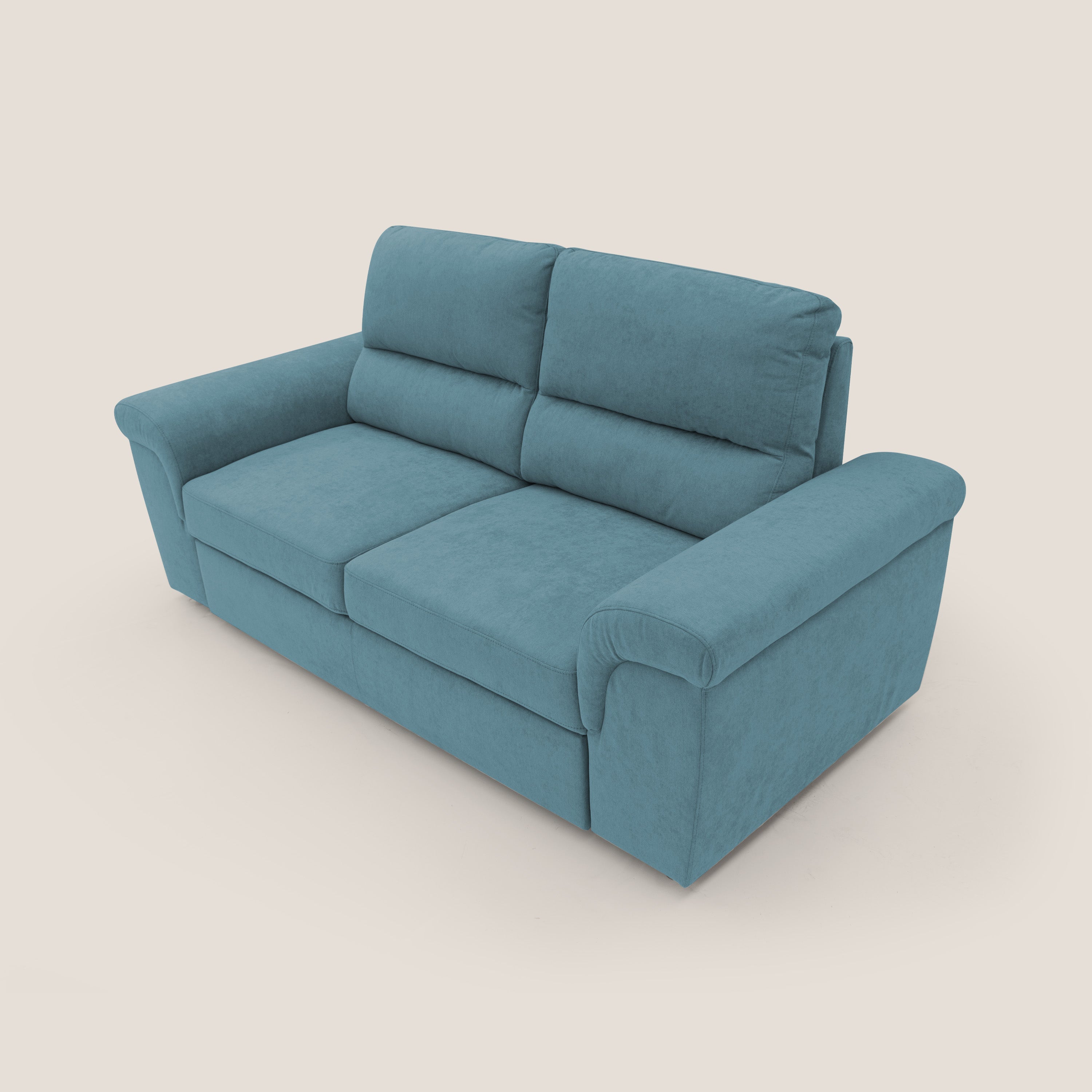Minerva divano con pouf estraibile poggiapiedi in tessuto morbido impermeabile T02 azzurro - divani.store