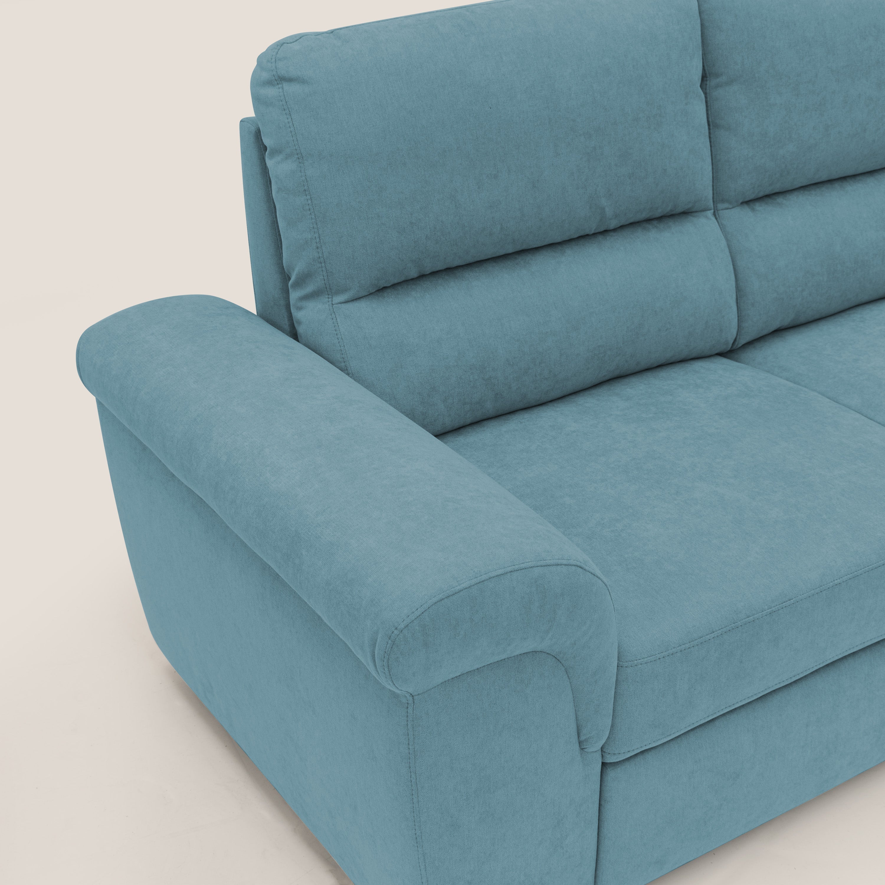 Minerva divano con pouf estraibile poggiapiedi in tessuto morbido impermeabile T02 azzurro - divani.store