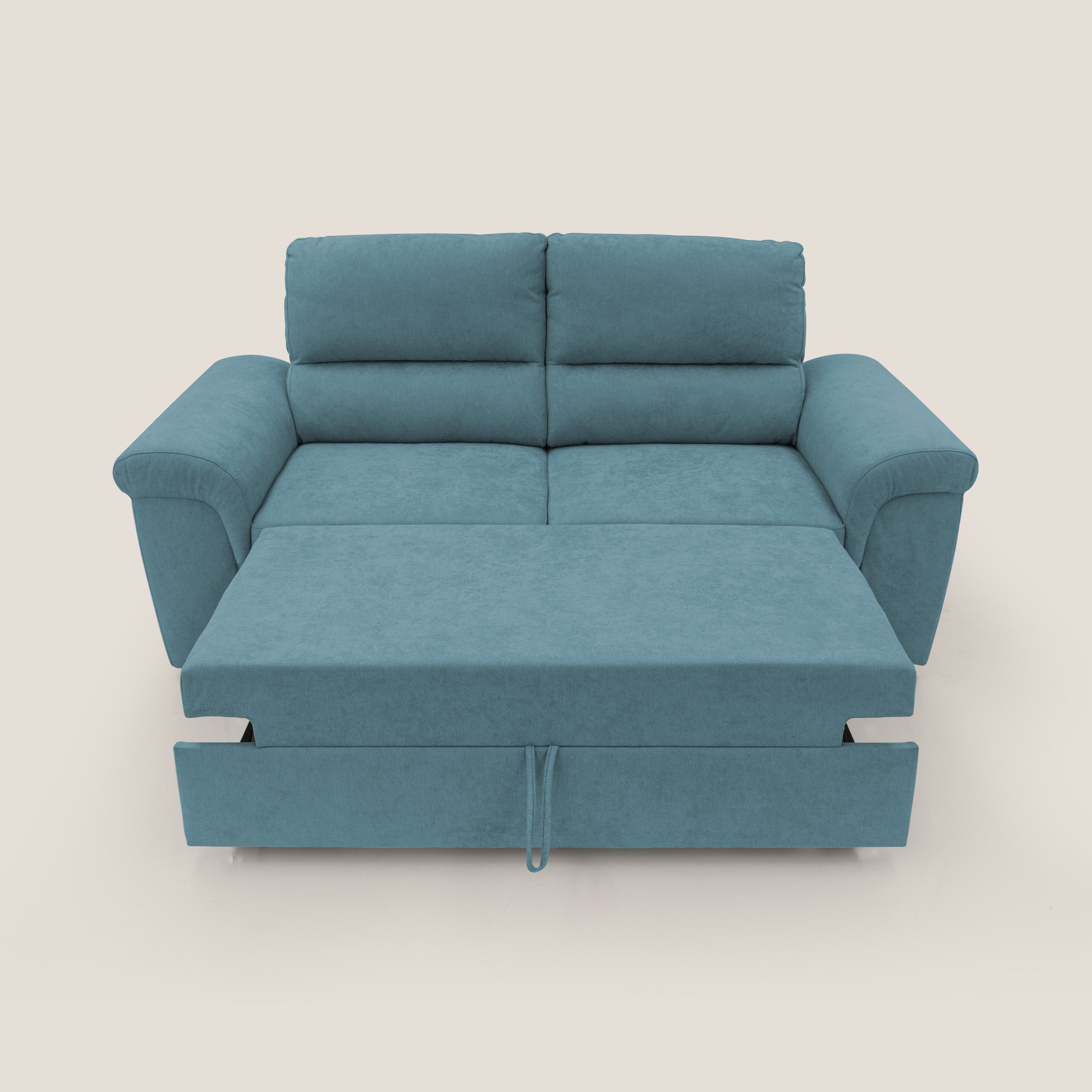 Minerva divano con pouf estraibile poggiapiedi in tessuto morbido impermeabile T02 azzurro - divani.store