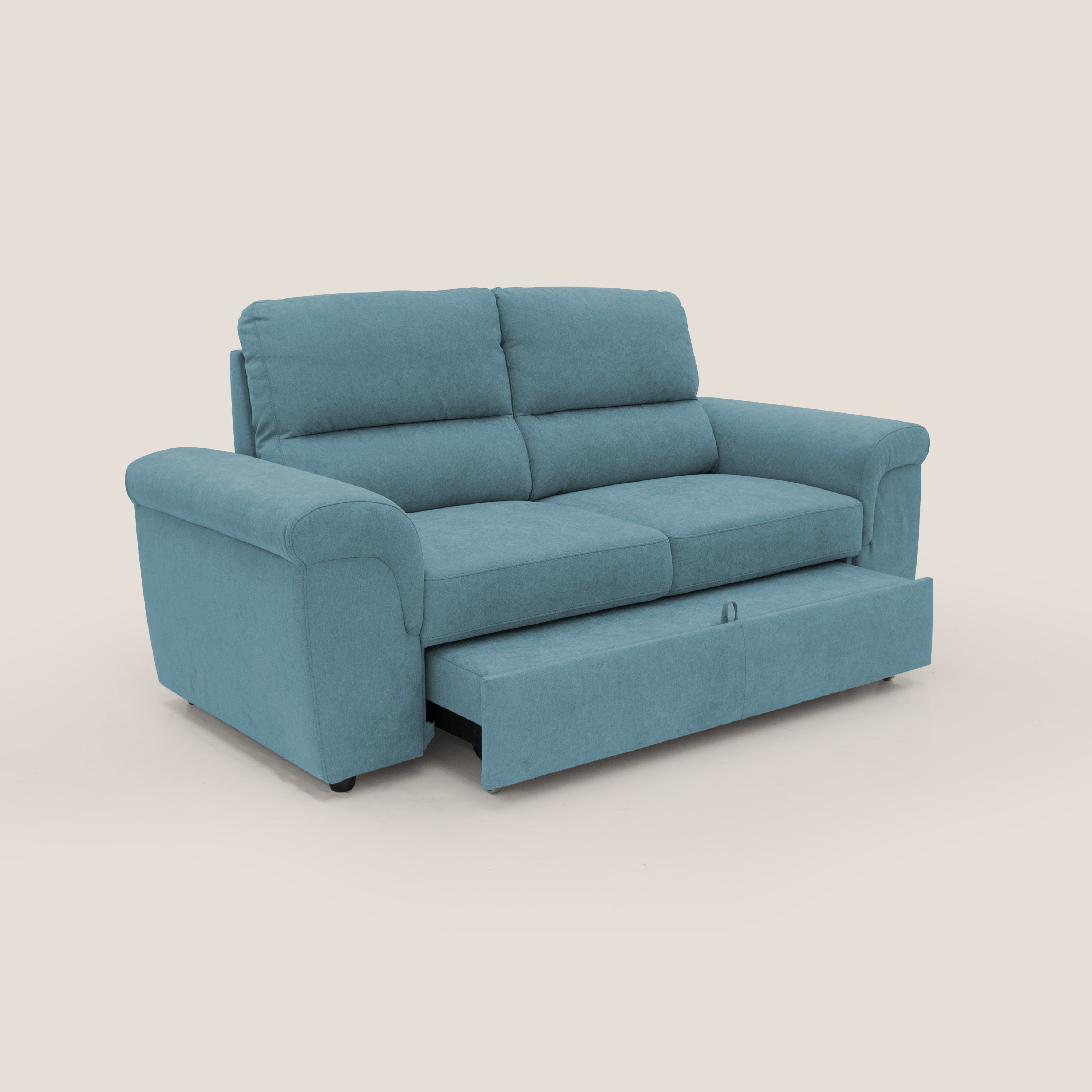 Minerva divano con pouf estraibile poggiapiedi in tessuto morbido impermeabile T02 azzurro - divani.store