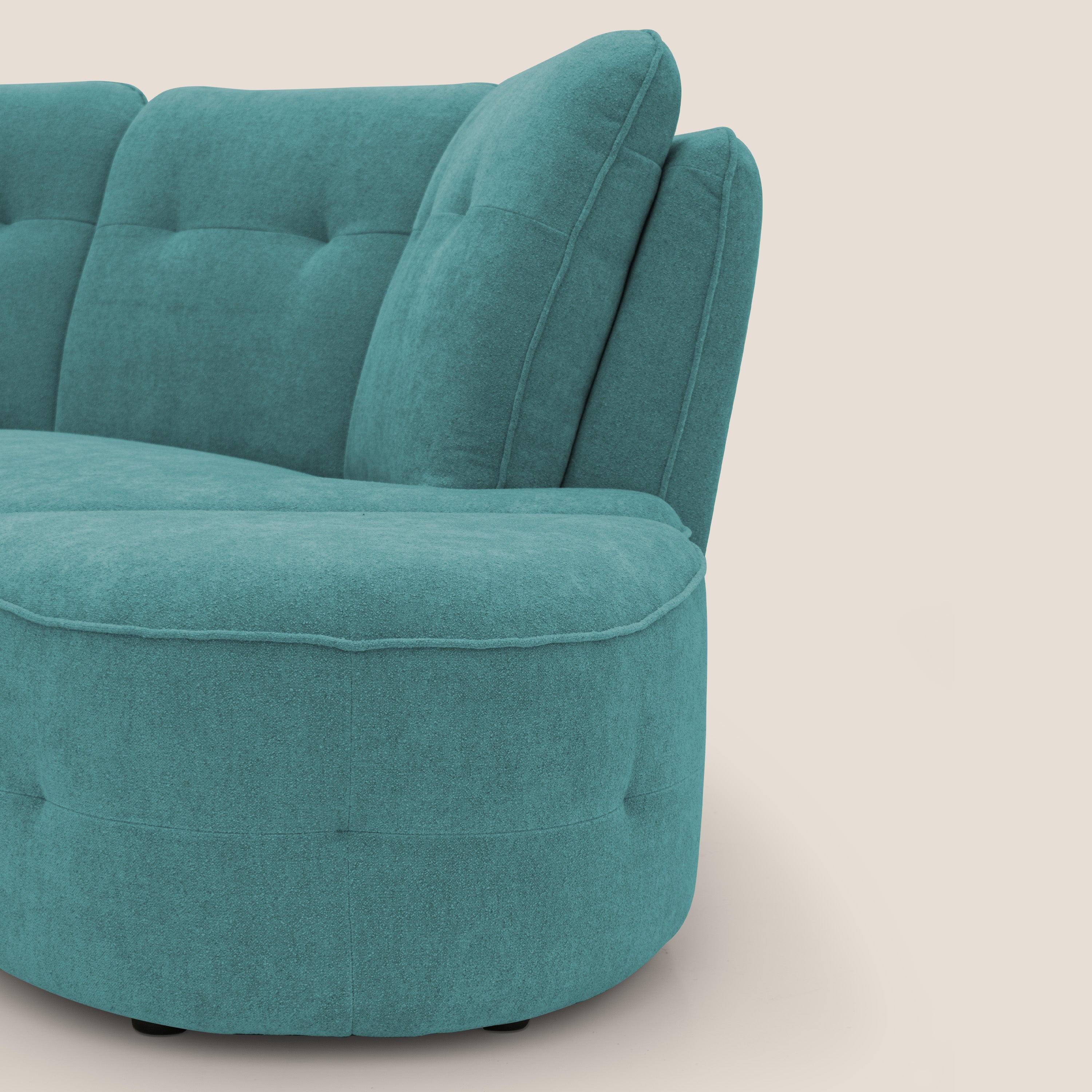 Cerbero divano angolare con pouf mobile in morbido bouclé impermeabile T07 azzurro - divani.store
