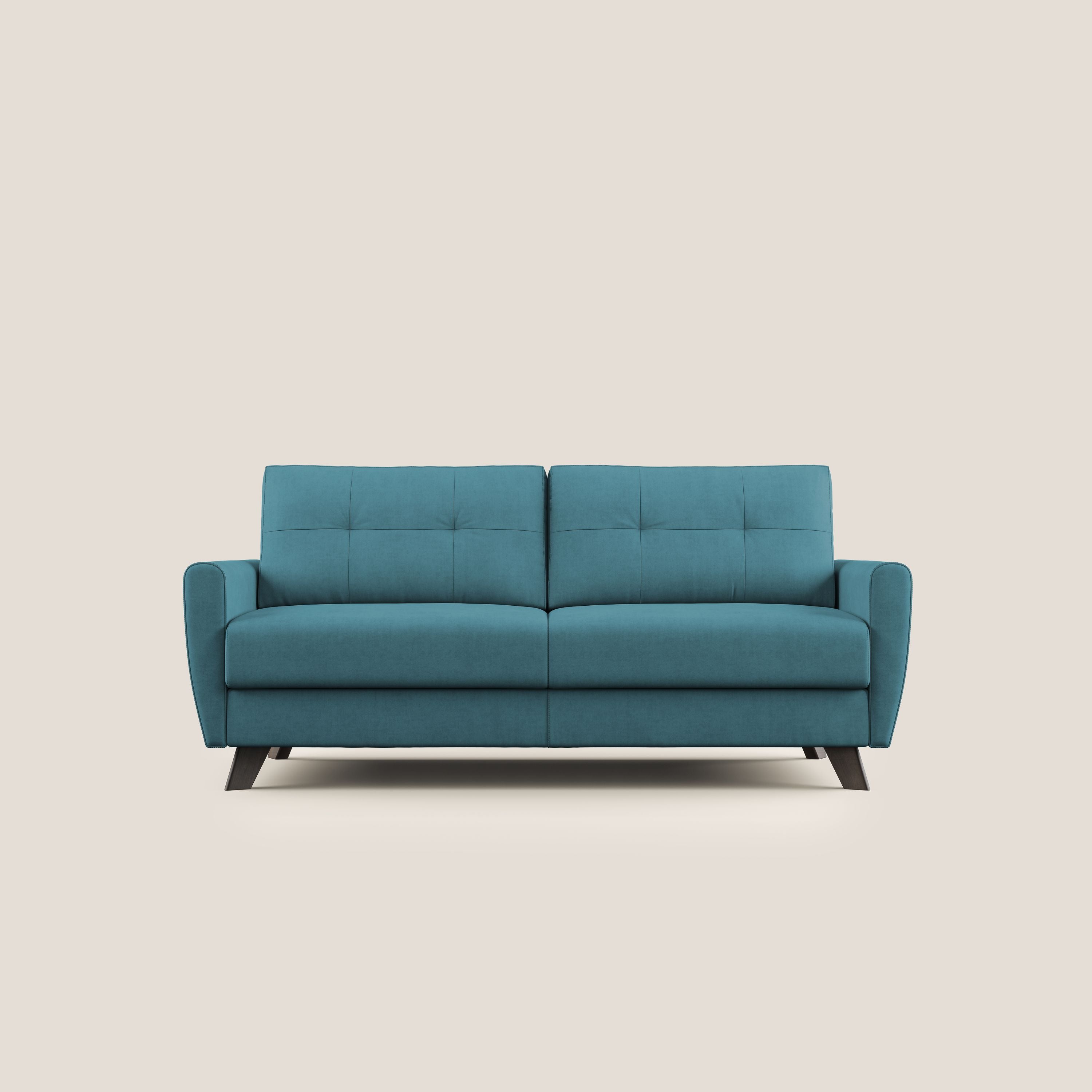 Callisto Divano letto matrimoniale in tessuto morbido impermeabile T02 azzurro - divani.store
