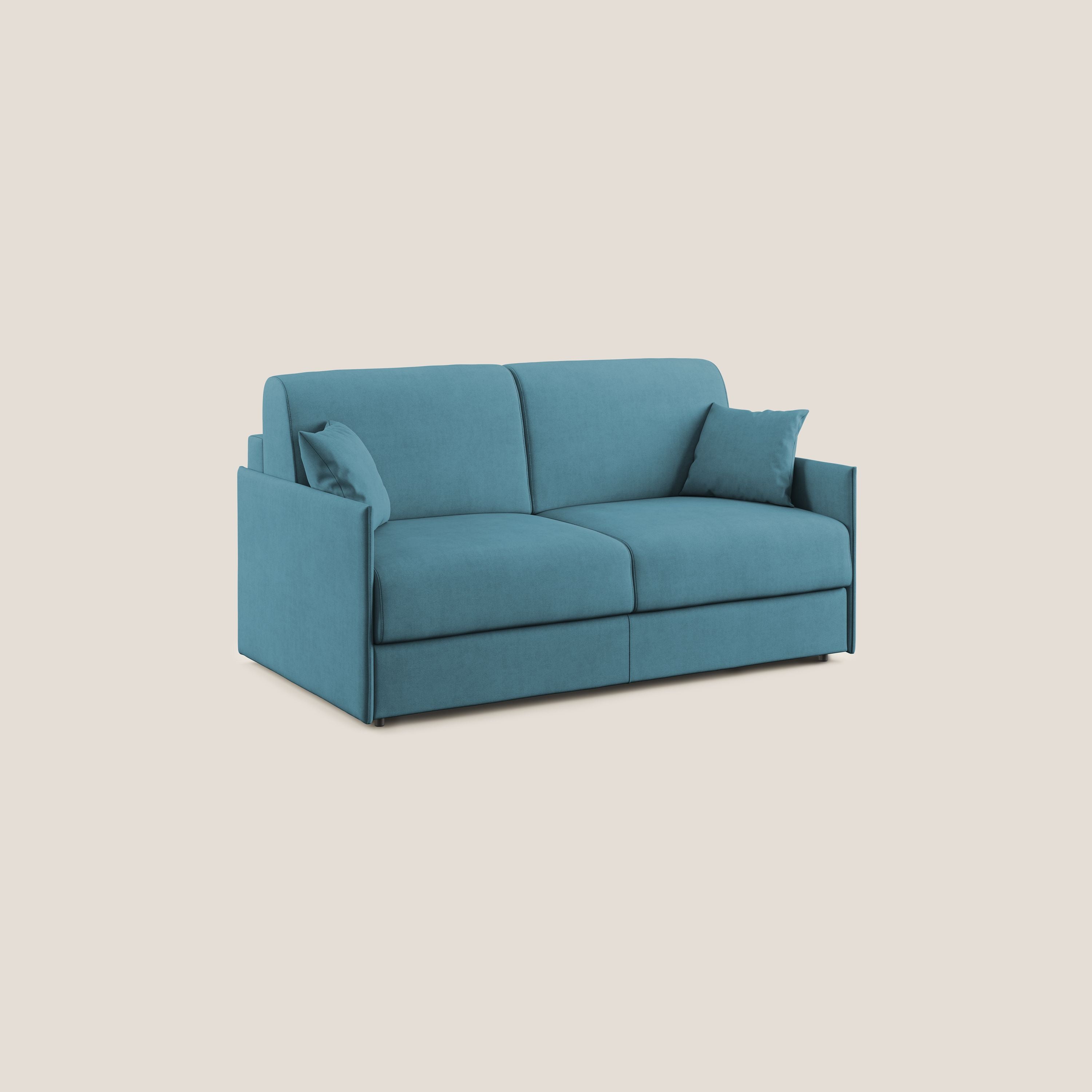 Evans Divano letto in morbido tessuto impermeabile T02 azzurro - divani.store