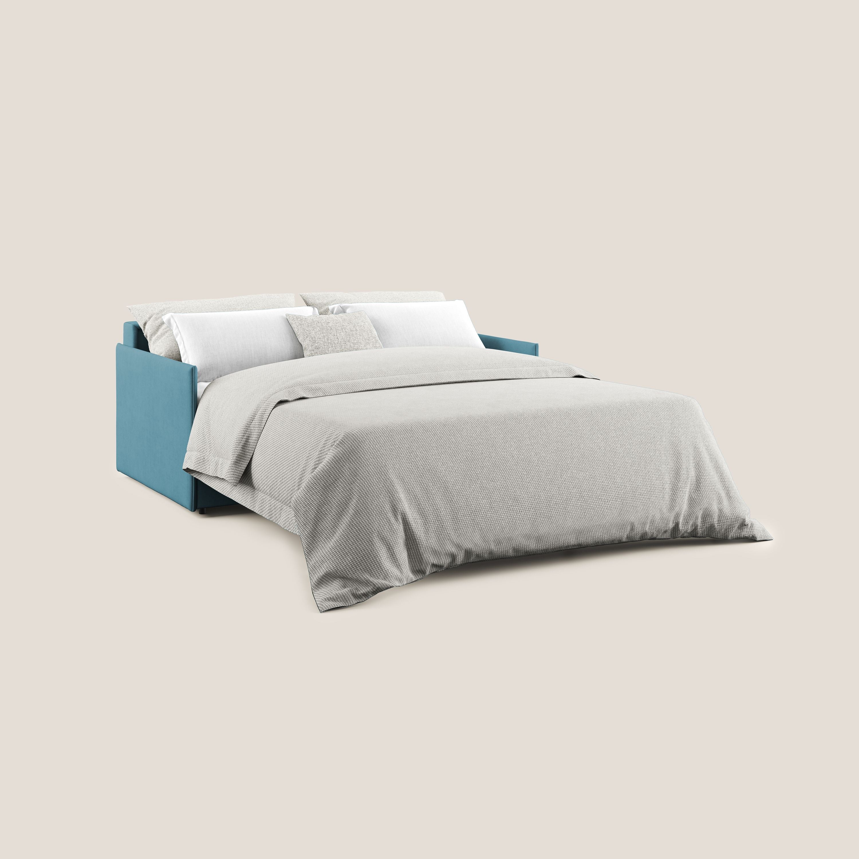 Evans Divano letto in morbido tessuto impermeabile T02 azzurro - divani.store