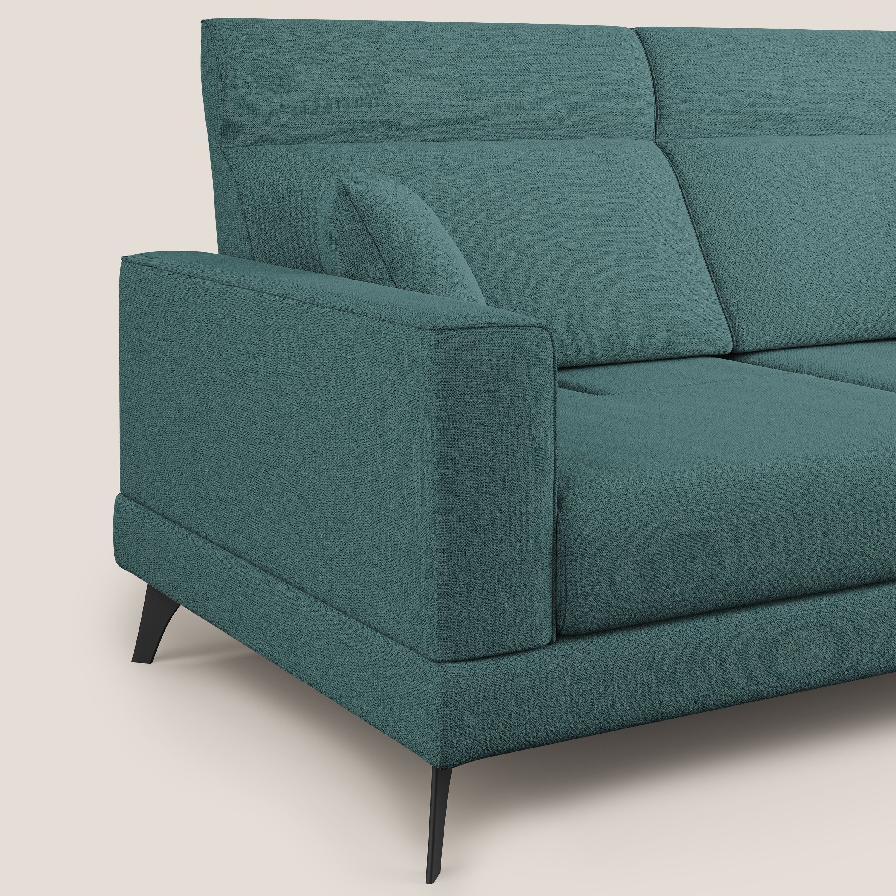 Slide Divano con schienali traslanti e poggiatesta in tessuto simil cotone impermeabile T19 petrolio - divani.store