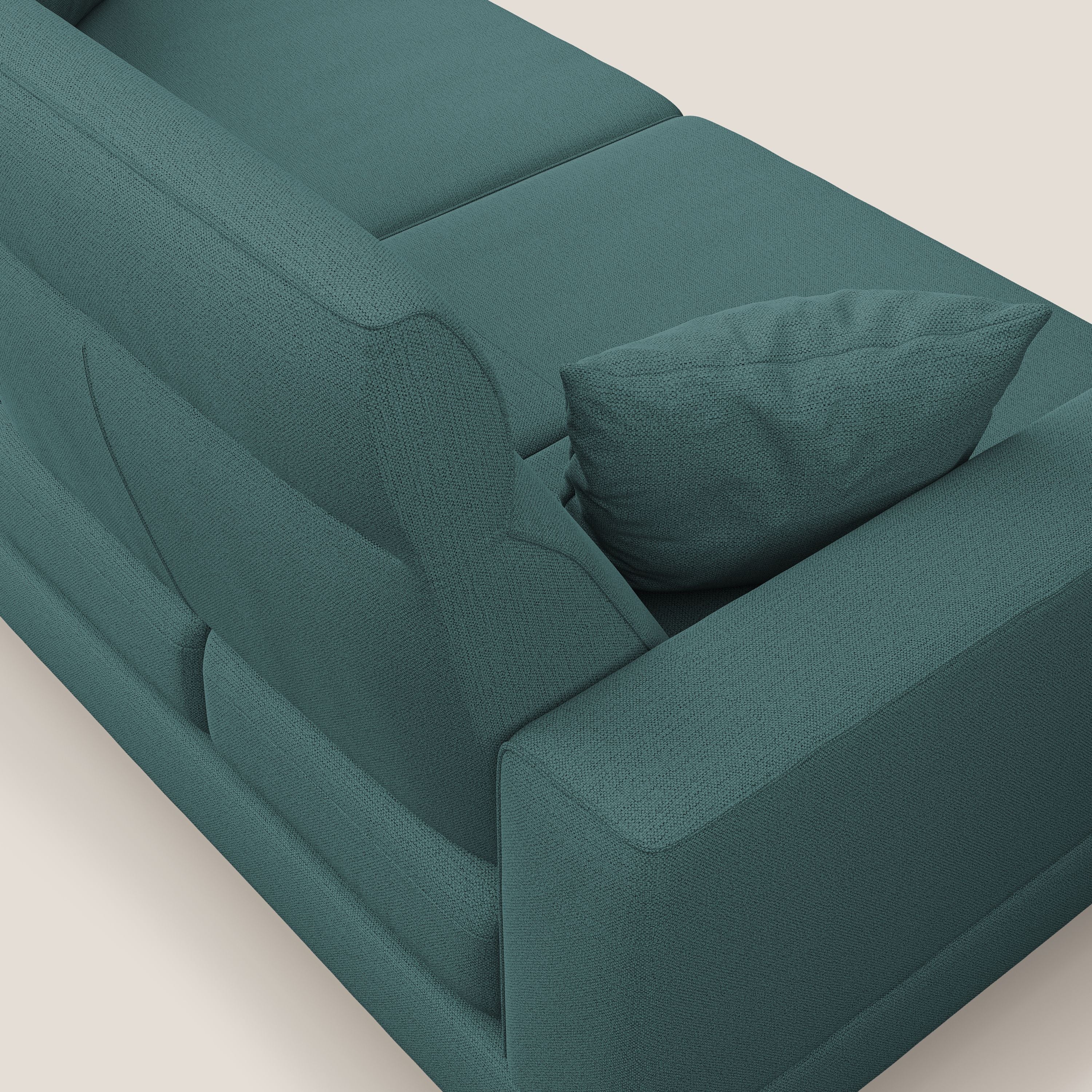 Slide Divano con schienali traslanti e poggiatesta in tessuto simil cotone impermeabile T19 petrolio - divani.store