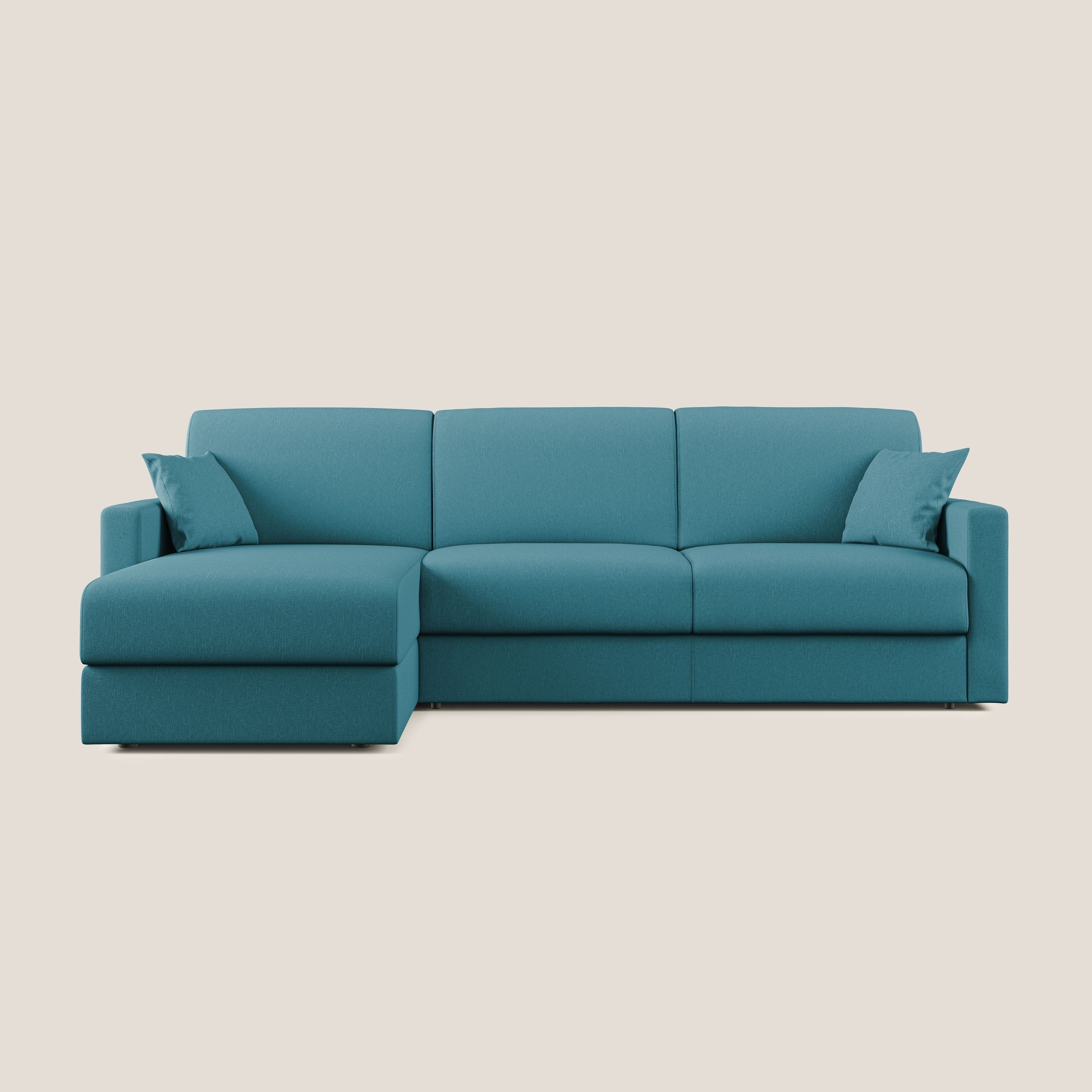 Chris Divano letto angolare 5 posti in tessuto impermeabile T13 azzurro - divani.store