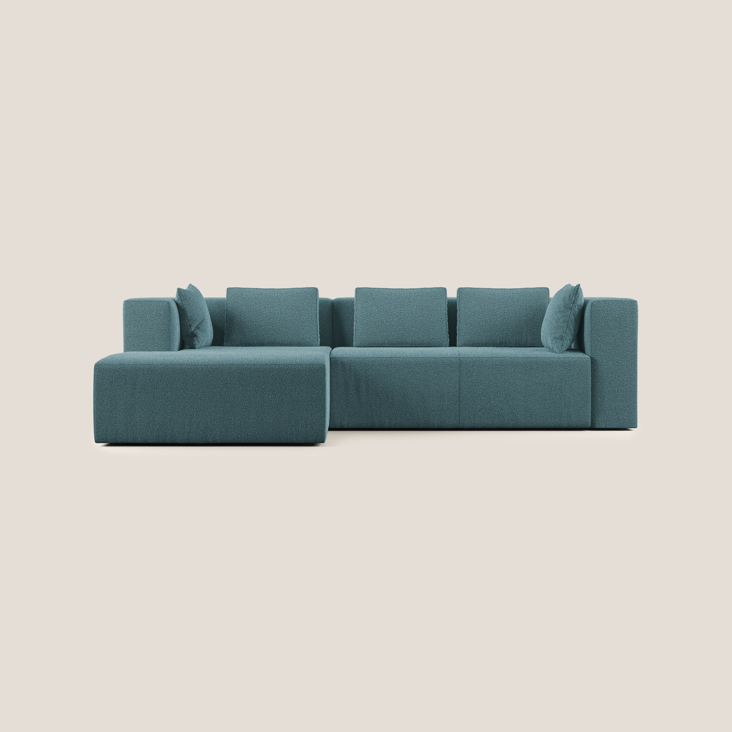 Nettuno divano angolare componibile in morbido tessuto bouclè T07 azzurro - divani.store