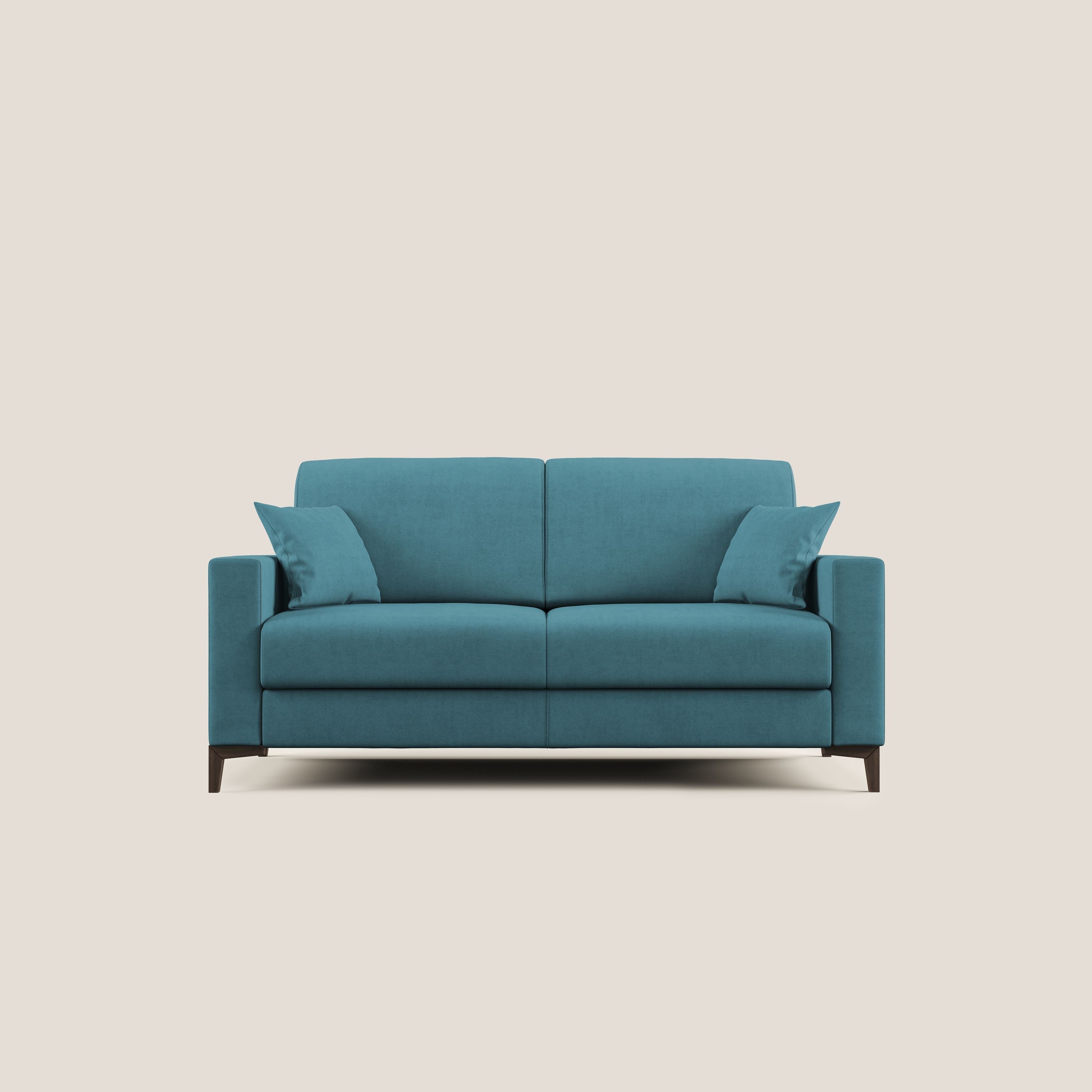 Kafka divano letto matrimoniale in morbido tessuto impermeabile T02 azzurro - divani.store