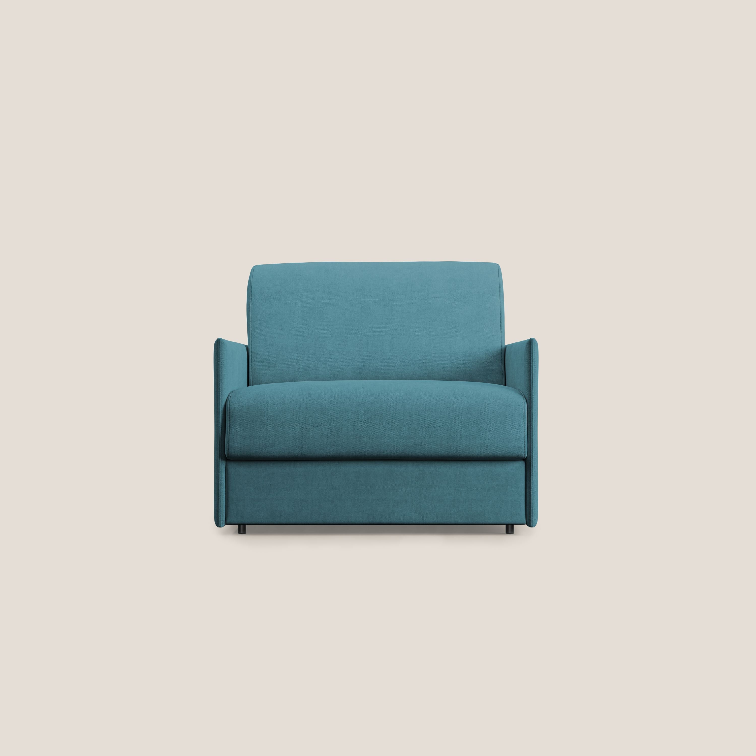 Evans poltrona letto in morbido tessuto impermeabile T02 azzurro - divani.store