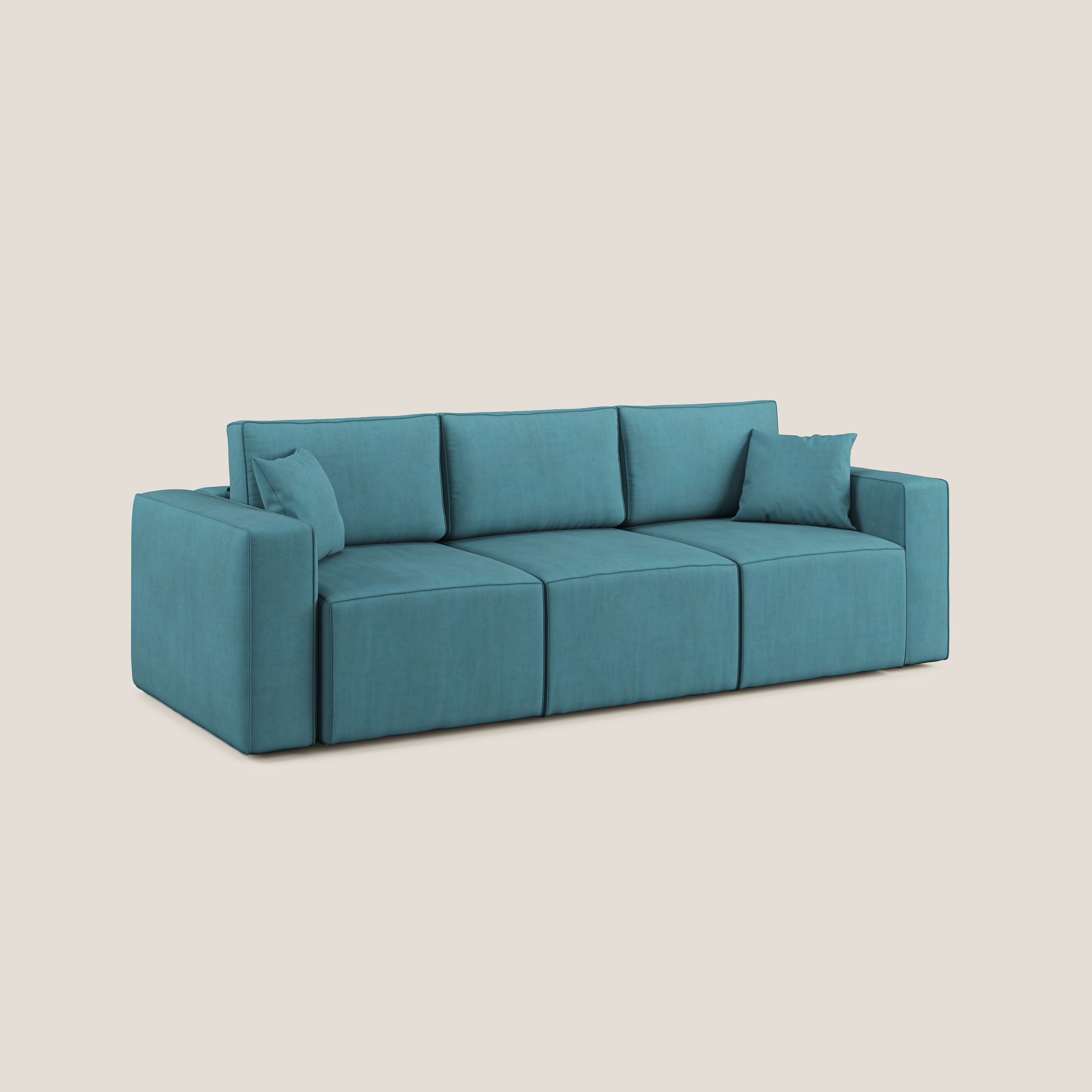 Morfeo divano con 3 sedute estraibili in morbido tessuto impermeabile T02 azzurro - divani.store